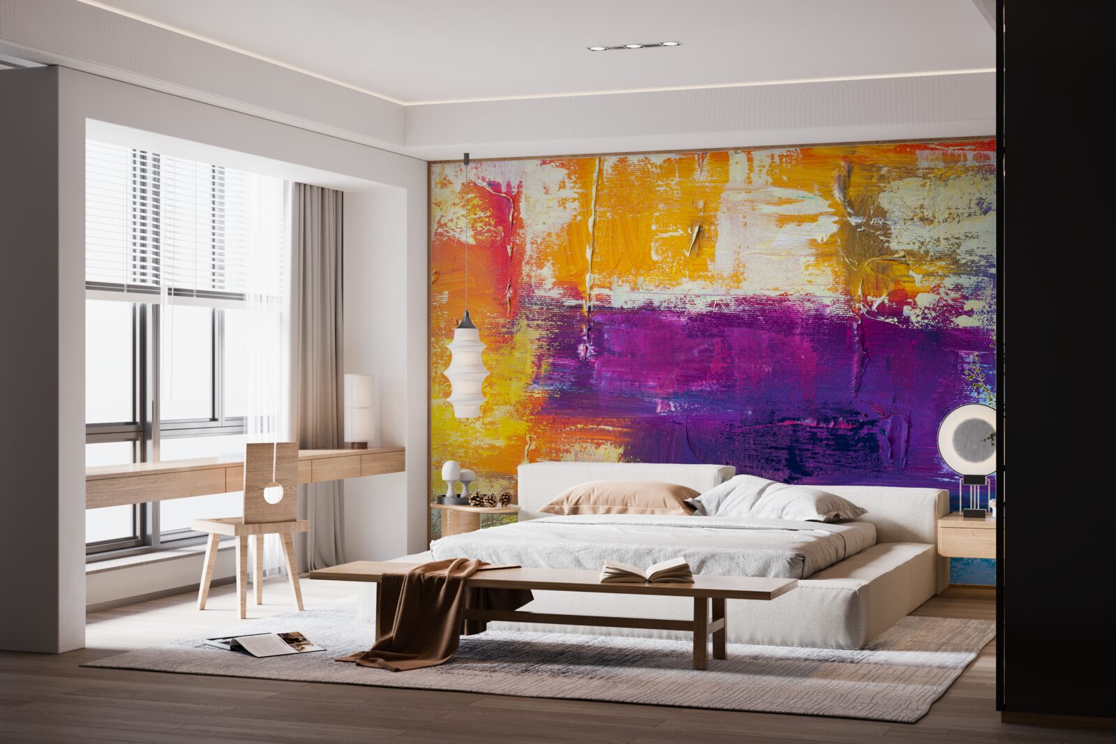 Fotobehang zonsondergang cottage bij de vijver