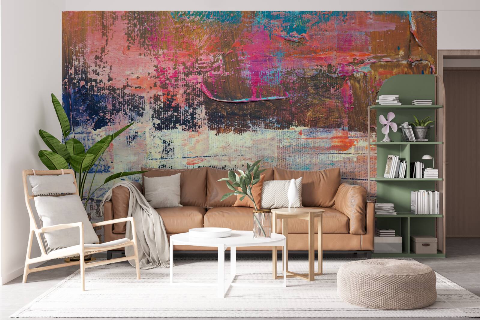 Fotobehang zonsondergang in het bos, geschilderd in roze tinten