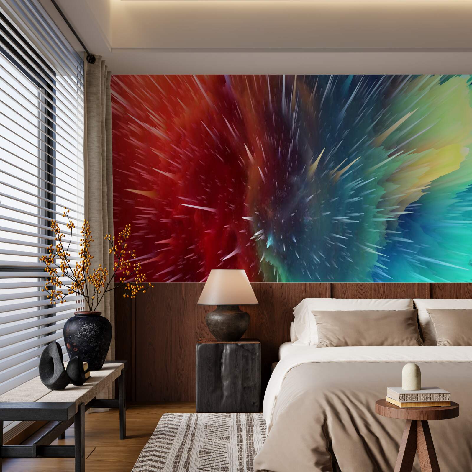 Fotobehang vlekken van rood en blauw