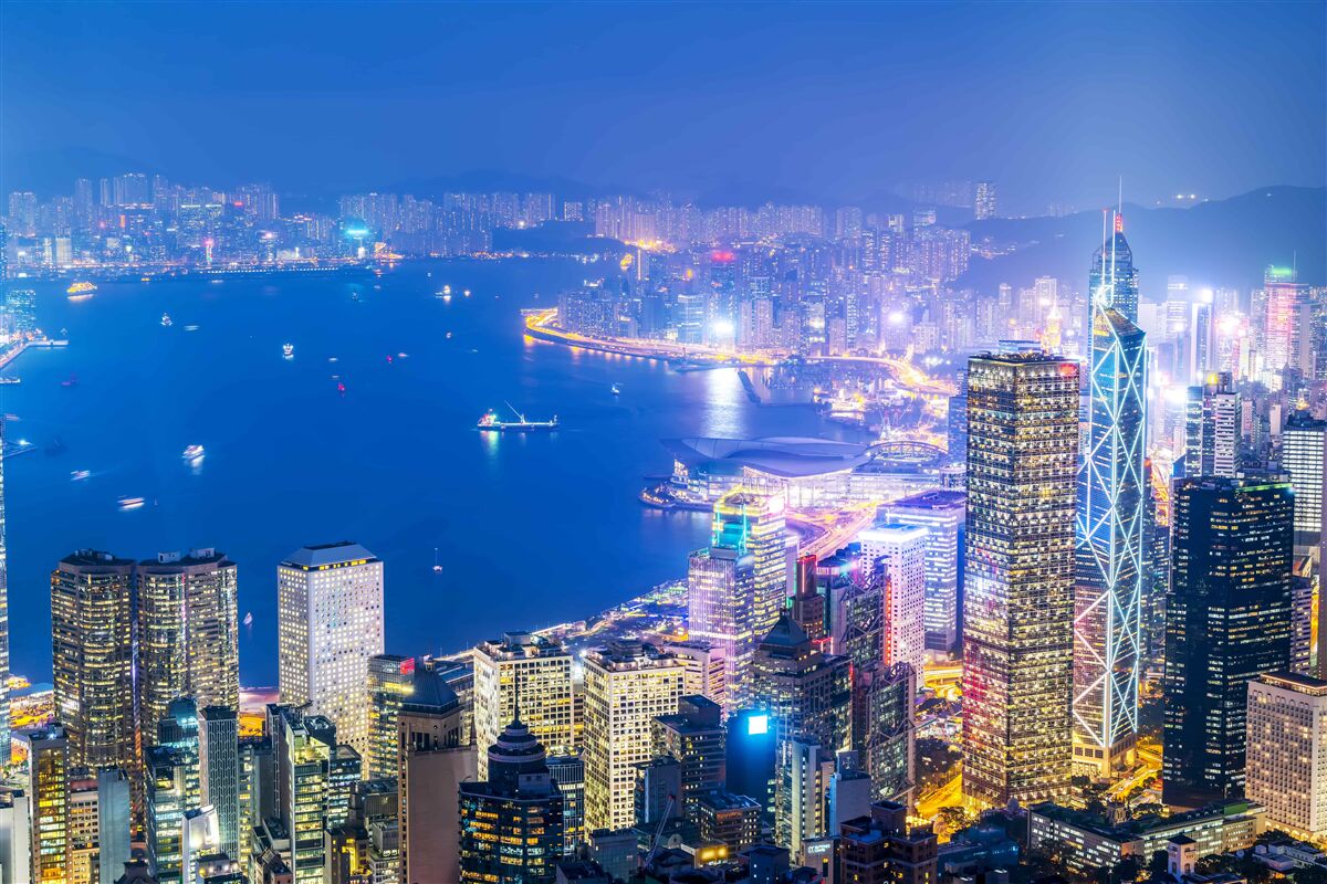 Fotobehang Betoverend nachtlandschap van hong kong