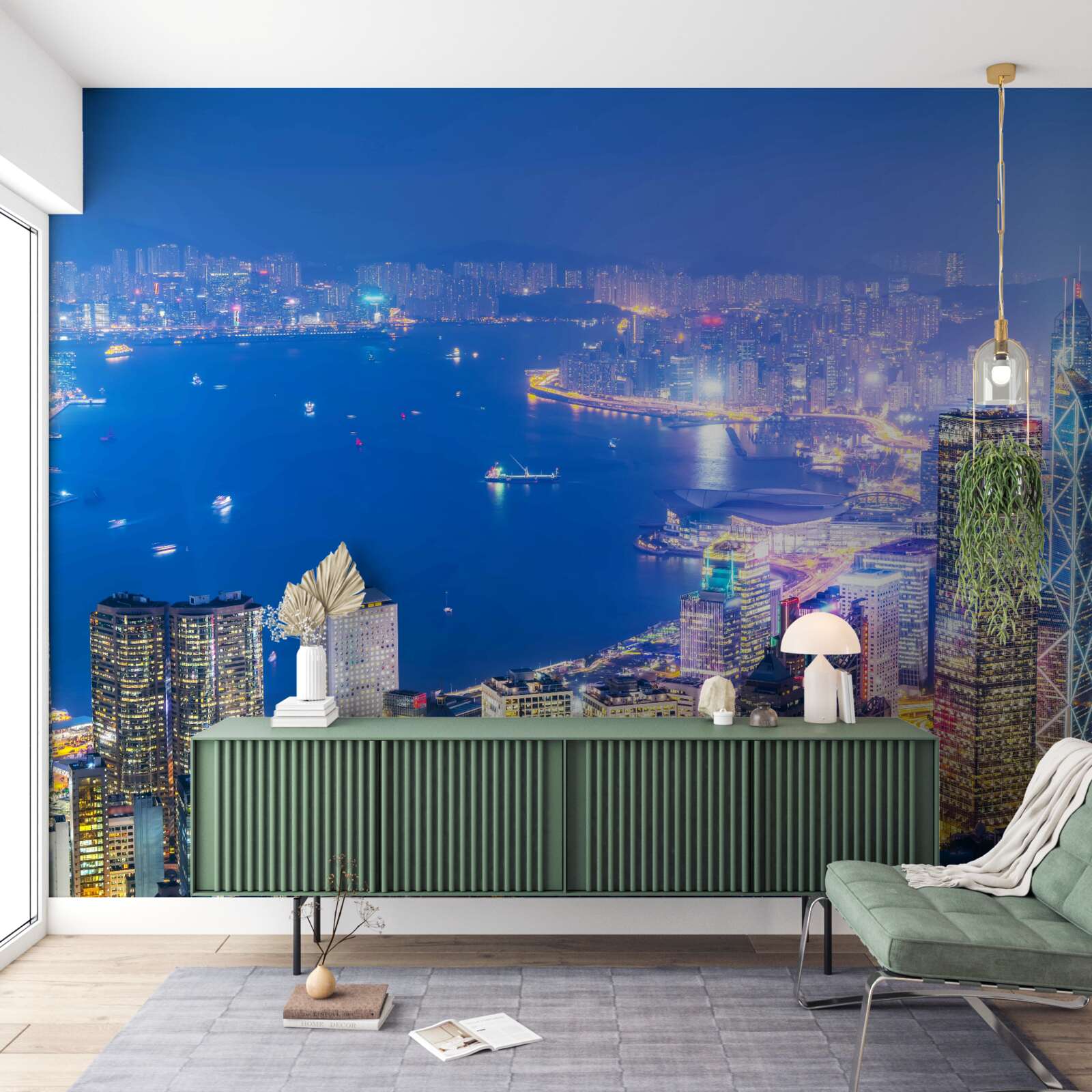 Fotobehang Betoverend nachtlandschap van hong kong