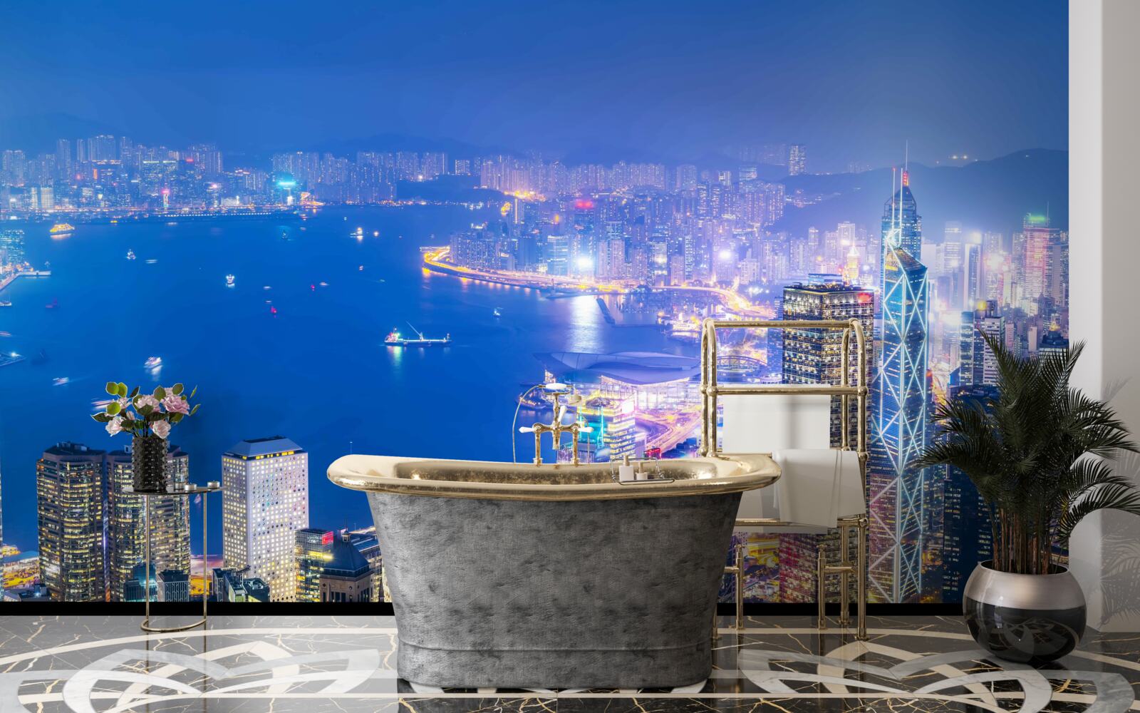 Fotobehang Betoverend nachtlandschap van hong kong