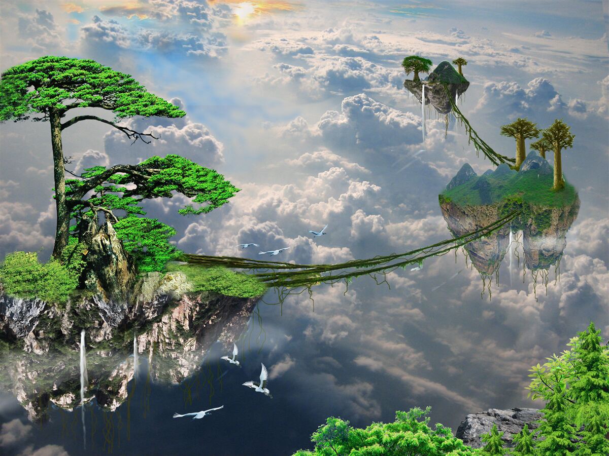 Fotobehang eilanden die in de lucht zweven