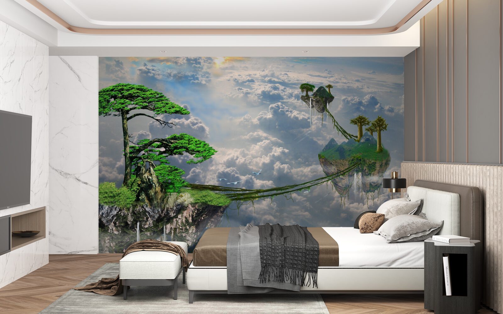 Fotobehang eilanden die in de lucht zweven