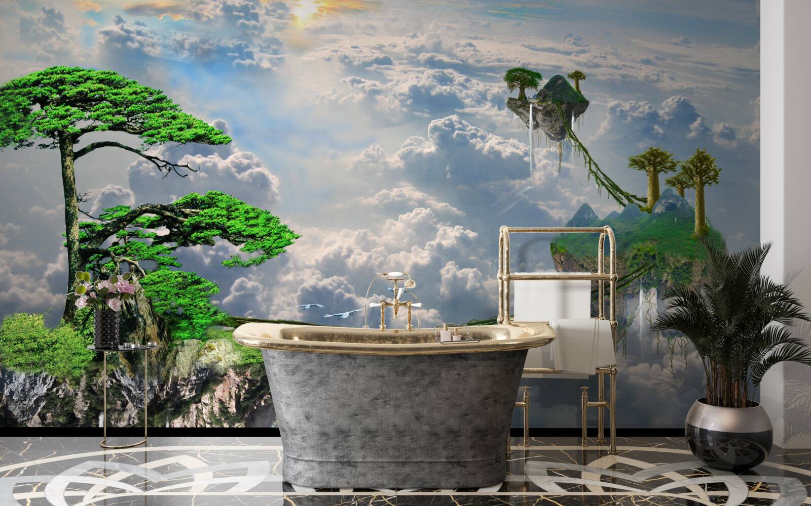 Fotobehang eilanden die in de lucht zweven