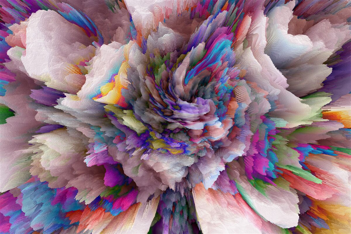 Fotobehang bloem met regenboog abstracte tinten