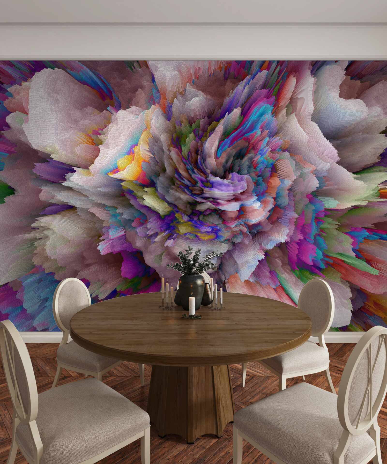 Fotobehang bloem met regenboog abstracte tinten