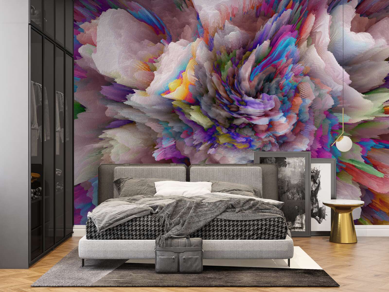 Fotobehang bloem met regenboog abstracte tinten