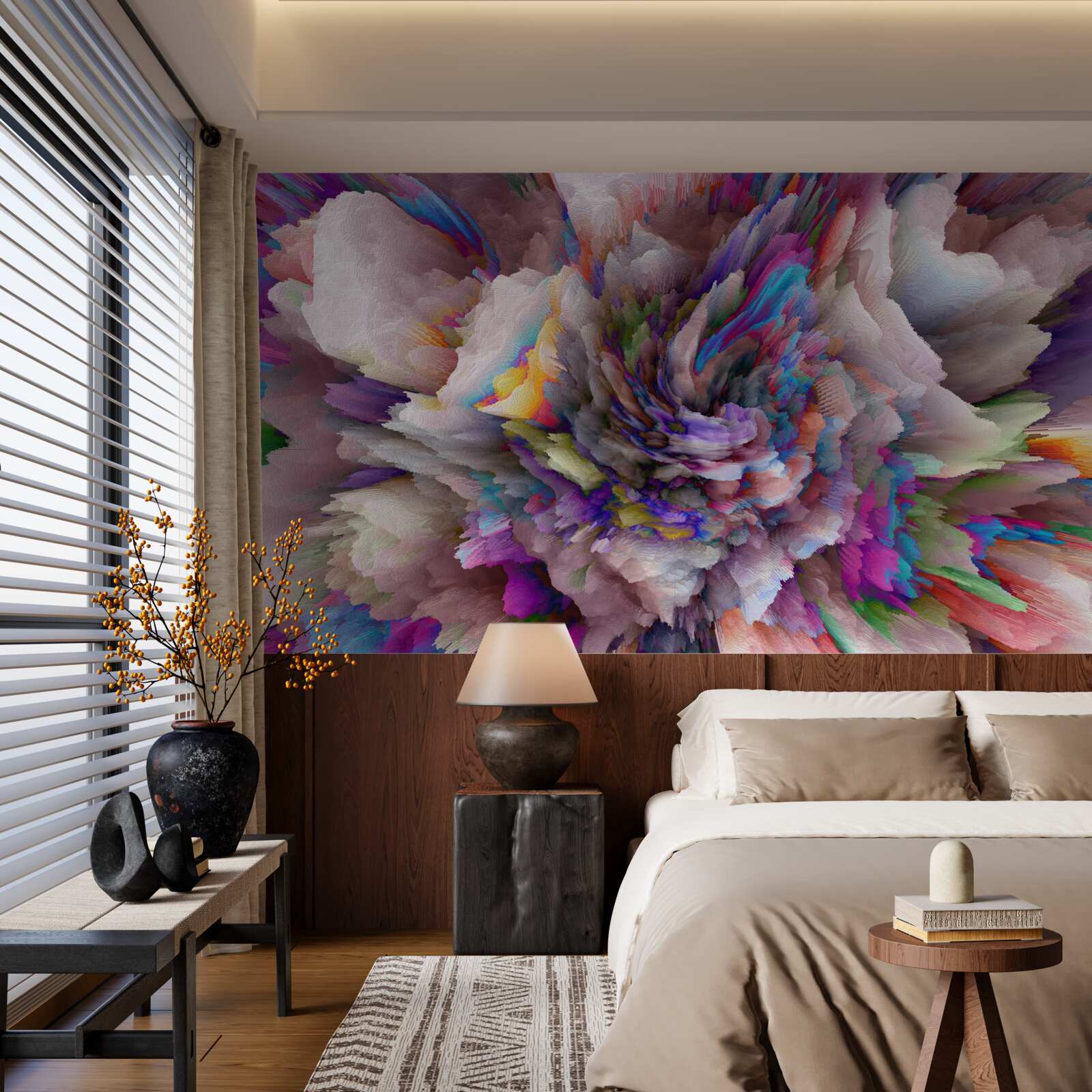 Fotobehang bloem met regenboog abstracte tinten