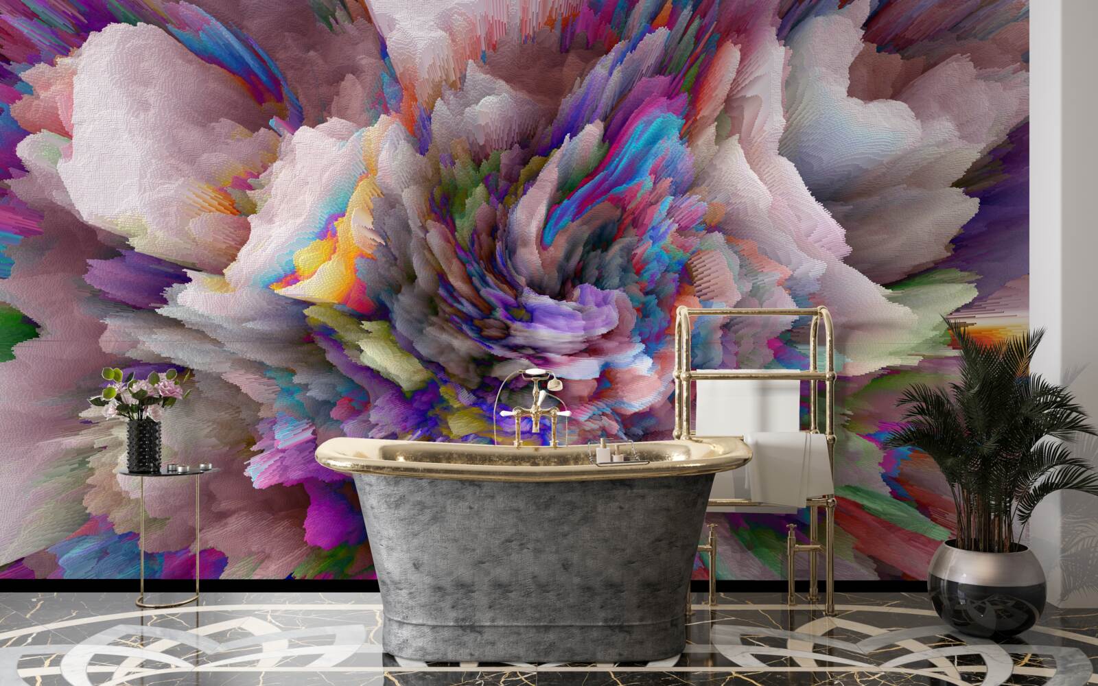 Fotobehang bloem met regenboog abstracte tinten