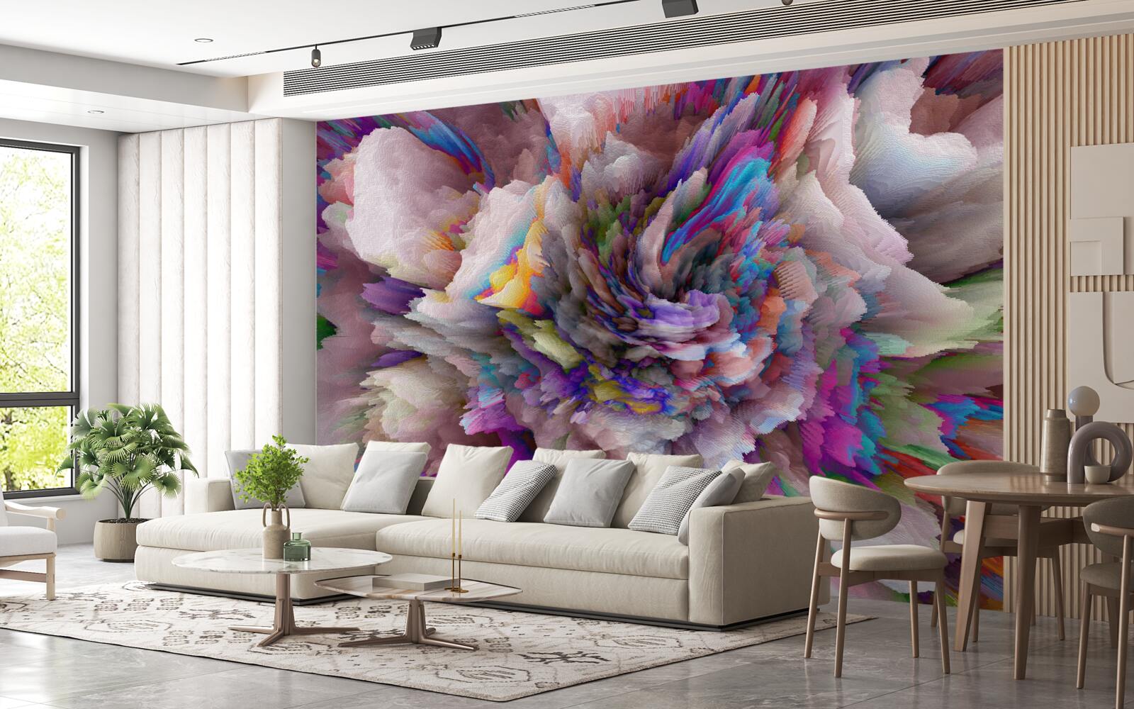 Fotobehang bloem met regenboog abstracte tinten
