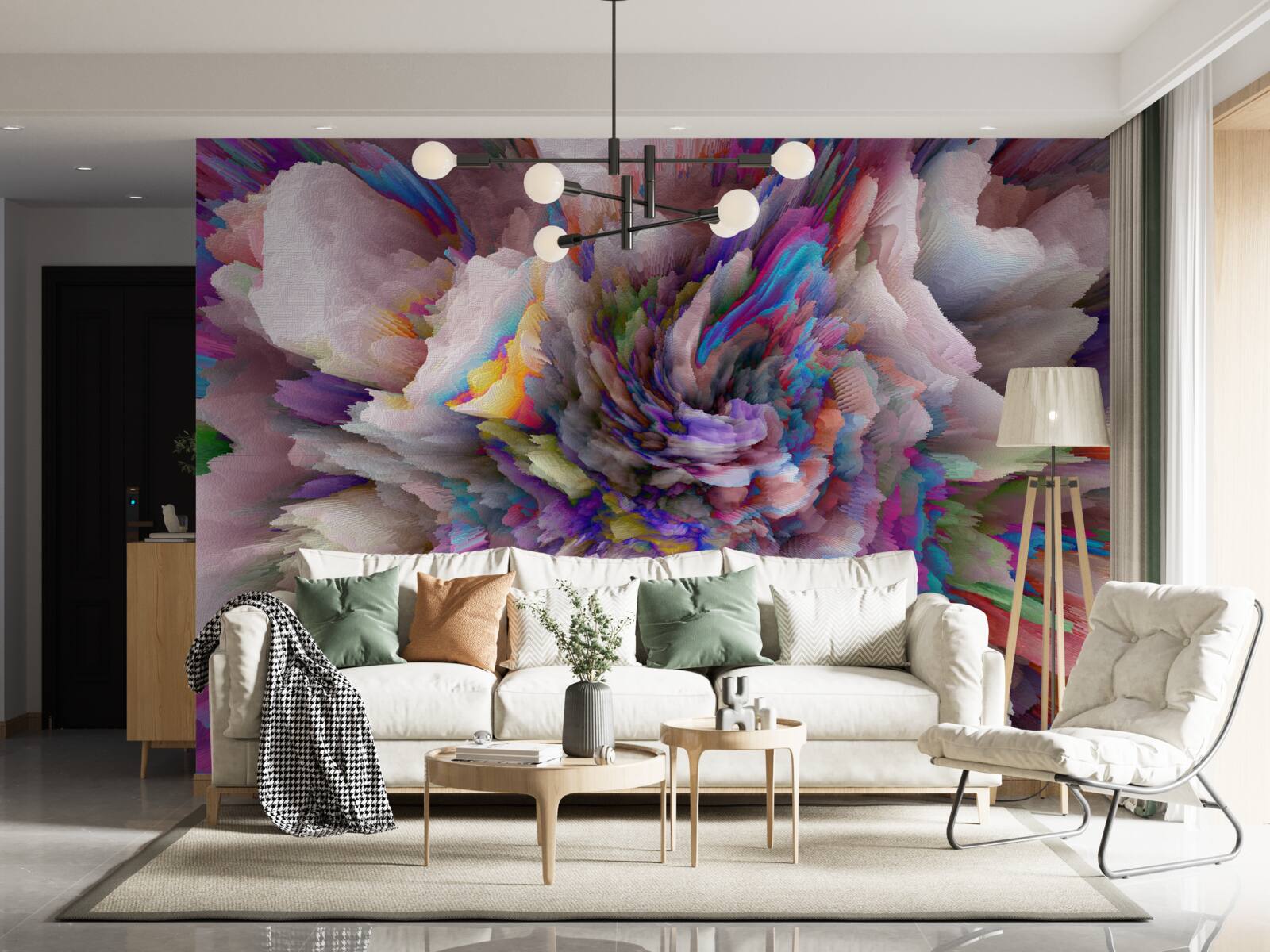 Fotobehang bloem met regenboog abstracte tinten