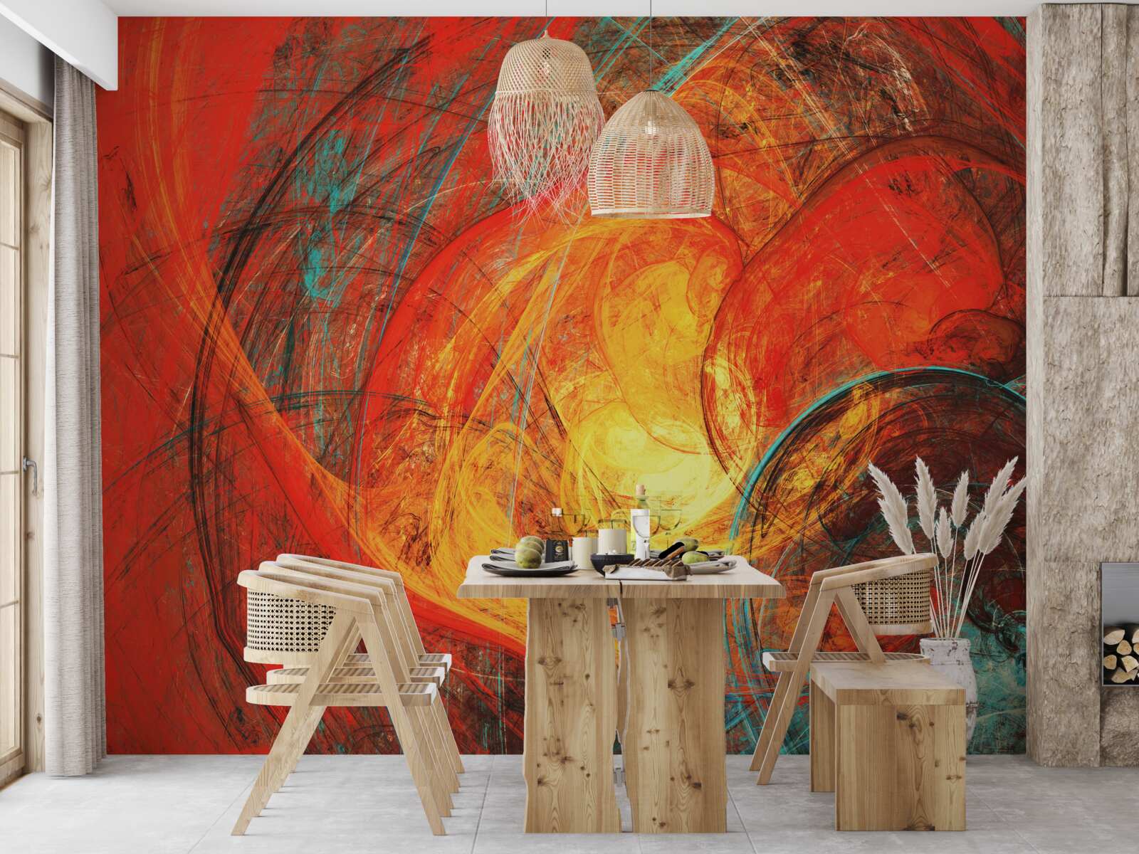 Fotobehang het gouden centrum is versierd met rijk gekleurde fractals