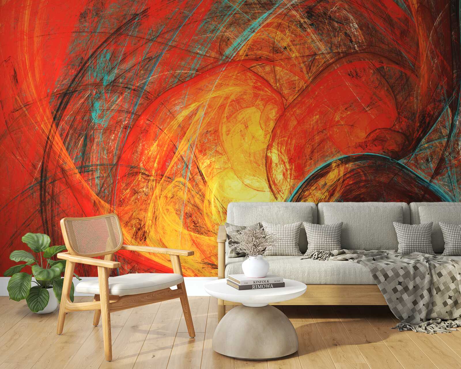 Fotobehang het gouden centrum is versierd met rijk gekleurde fractals