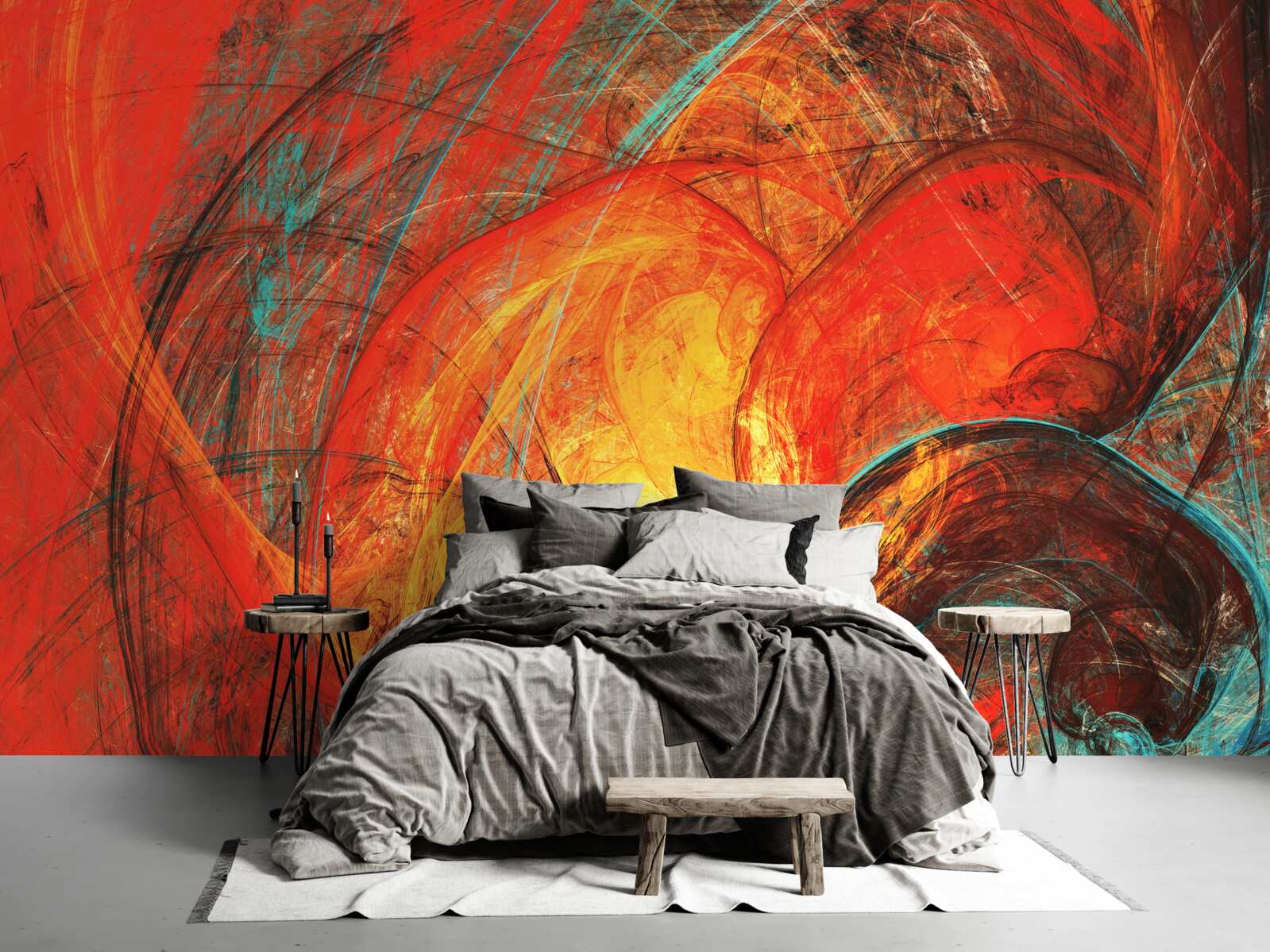 Fotobehang het gouden centrum is versierd met rijk gekleurde fractals