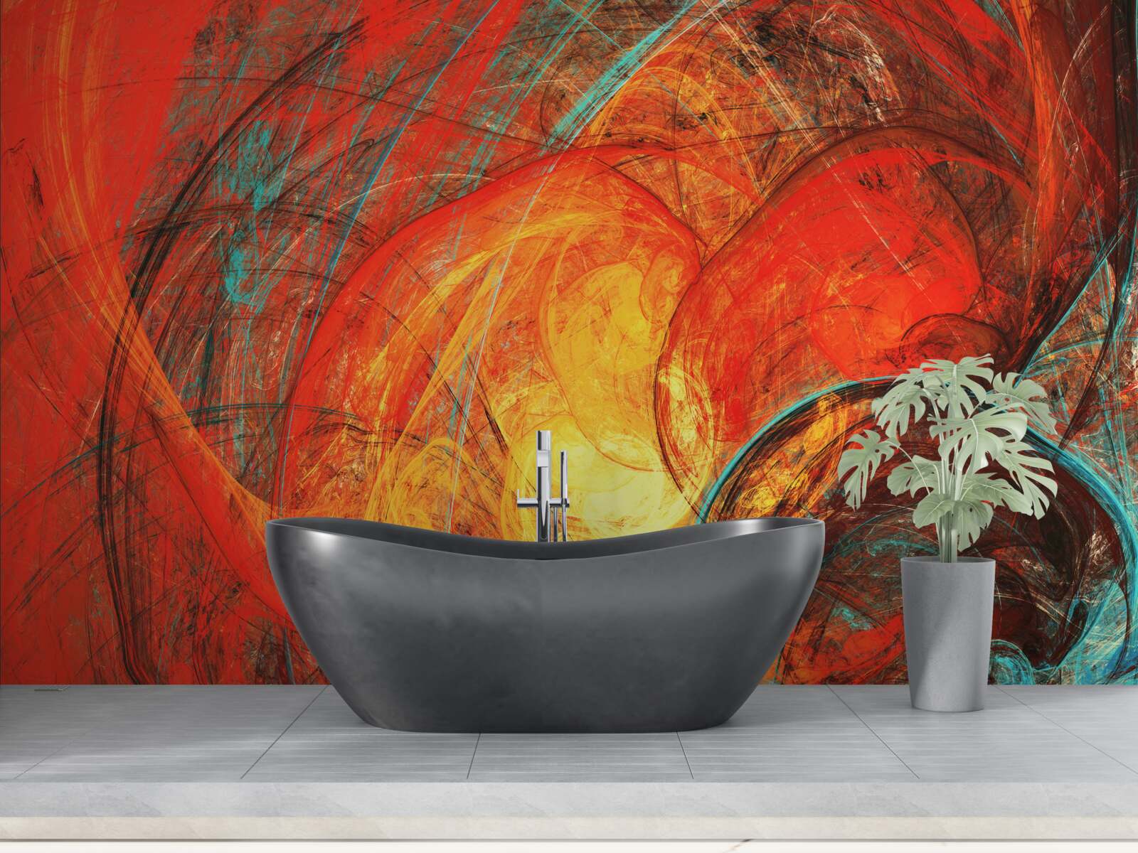 Fotobehang het gouden centrum is versierd met rijk gekleurde fractals