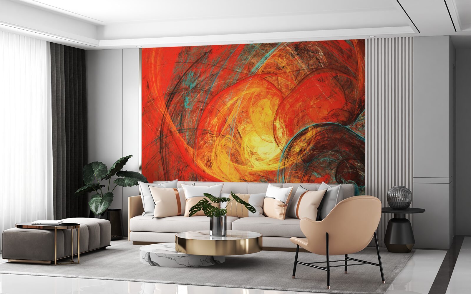 Fotobehang het gouden centrum is versierd met rijk gekleurde fractals