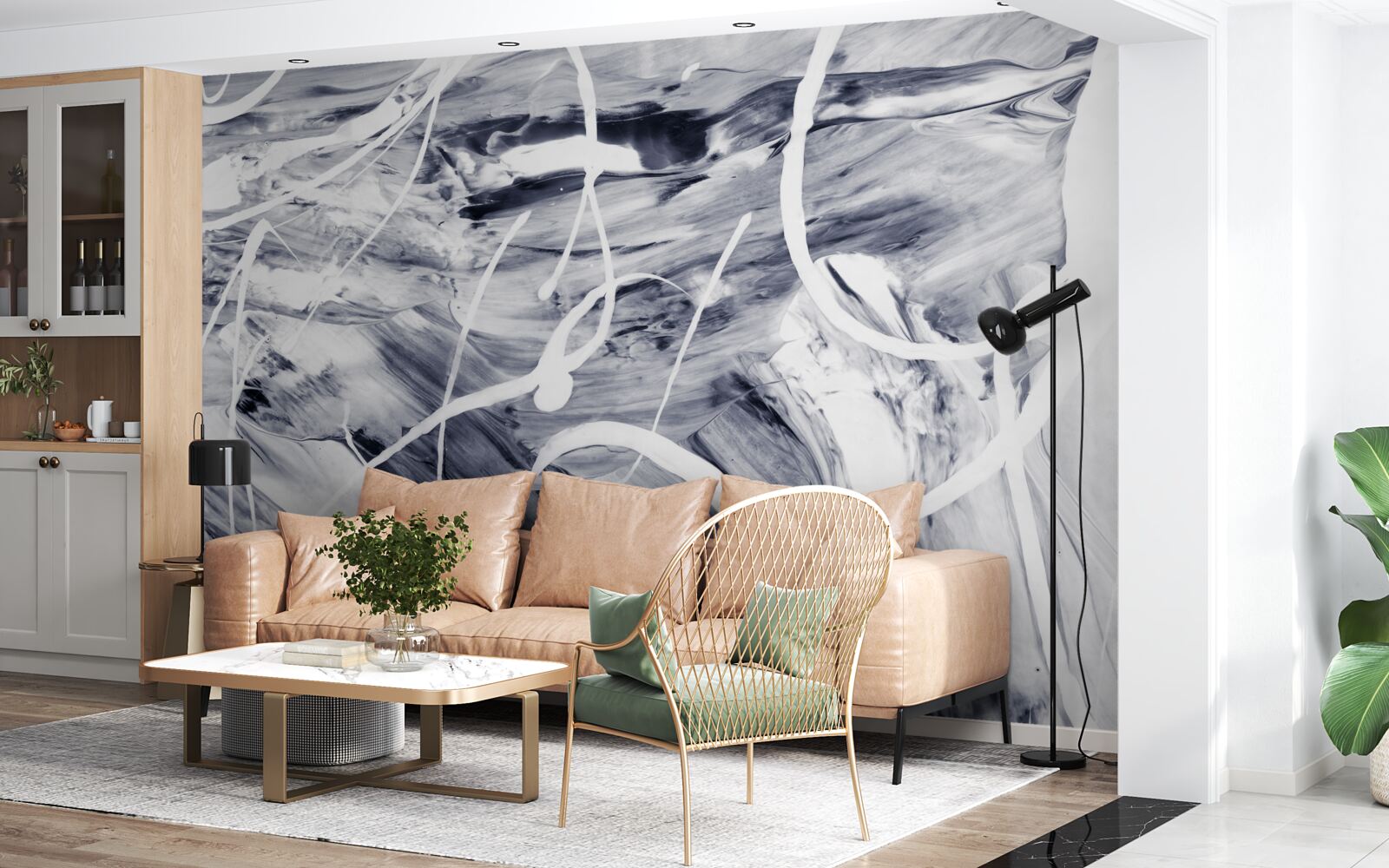 Fotobehang witte verfstreken op een zwarte achtergrond