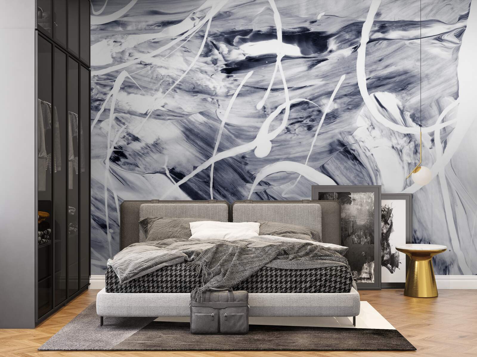 Fotobehang witte verfstreken op een zwarte achtergrond