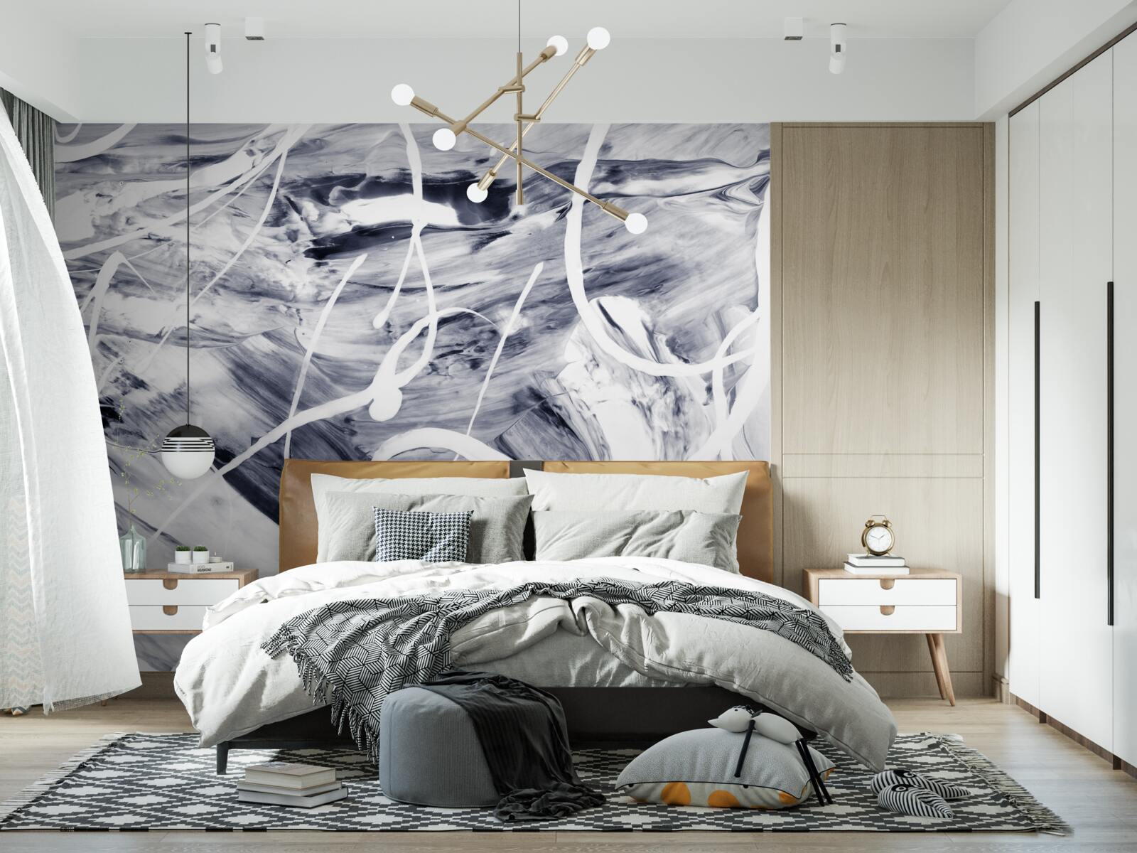 Fotobehang witte verfstreken op een zwarte achtergrond