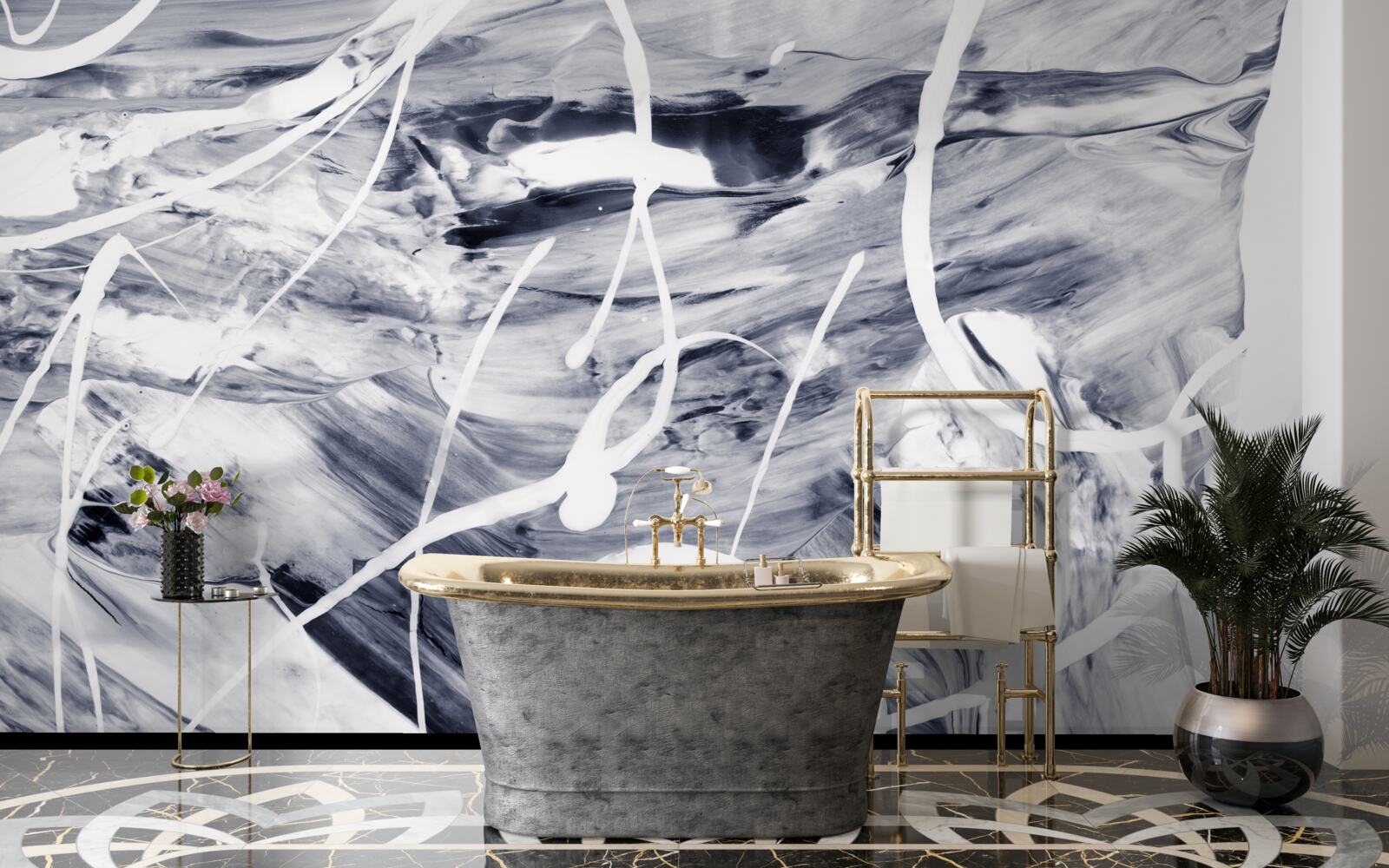 Fotobehang witte verfstreken op een zwarte achtergrond