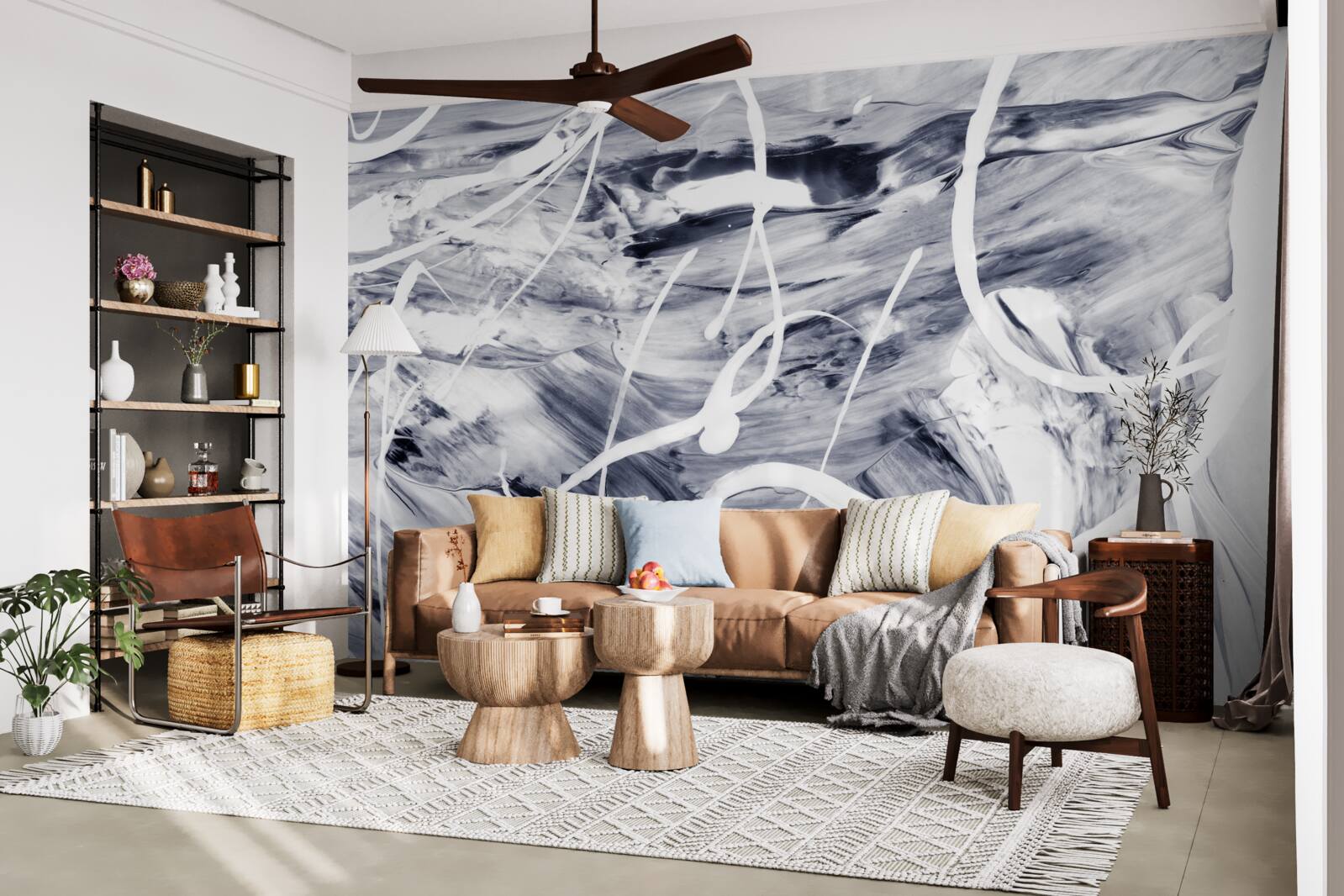 Fotobehang witte verfstreken op een zwarte achtergrond