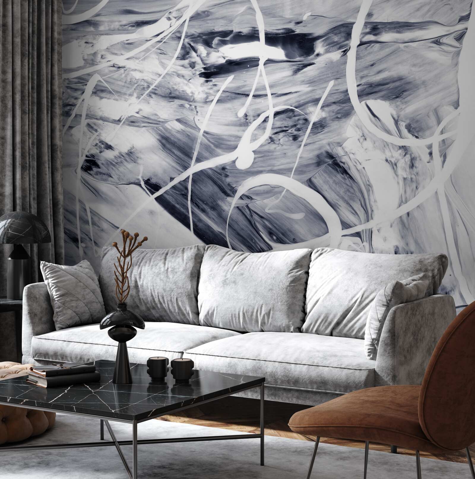 Fotobehang witte verfstreken op een zwarte achtergrond