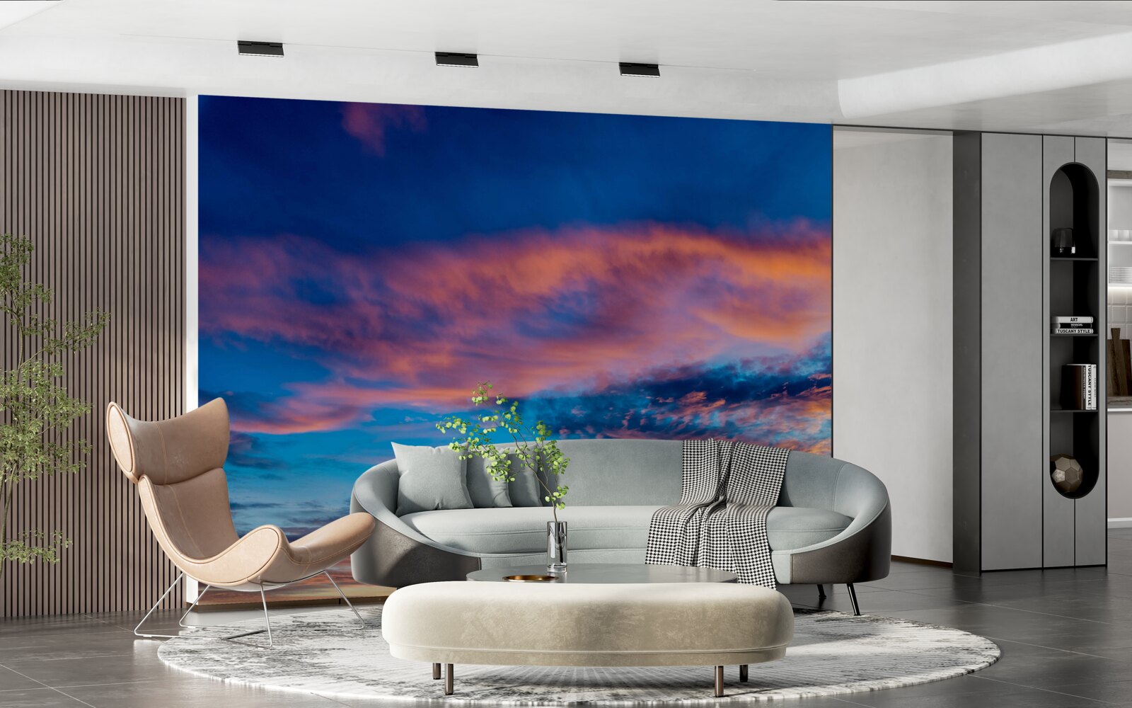 Fotobehang wolken bij zonsondergang, opgeworpen door de wind