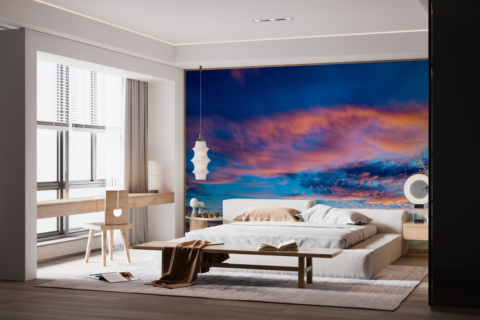 Fotobehang wolken bij zonsondergang, opgeworpen door de wind