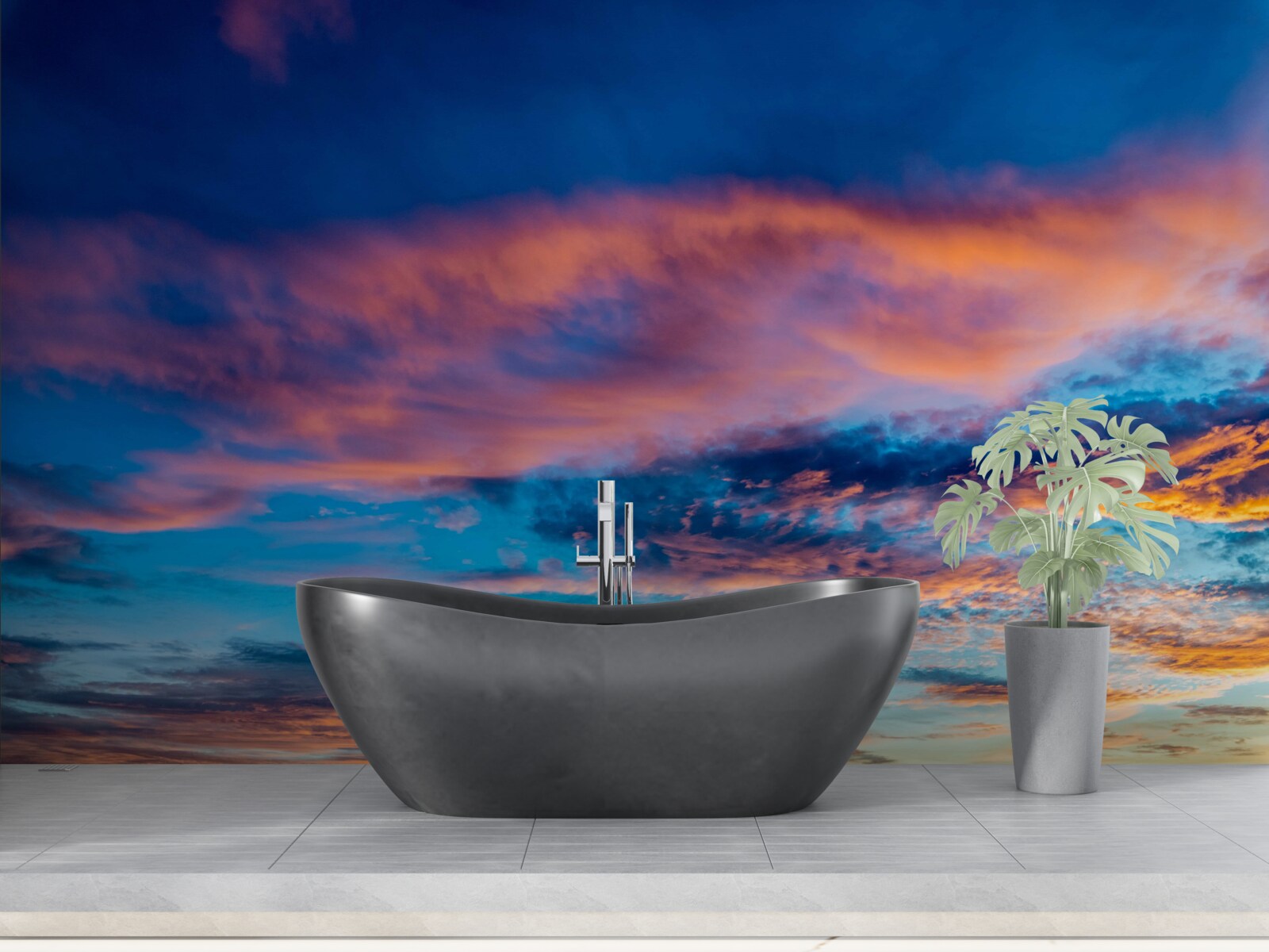 Fotobehang wolken bij zonsondergang, opgeworpen door de wind