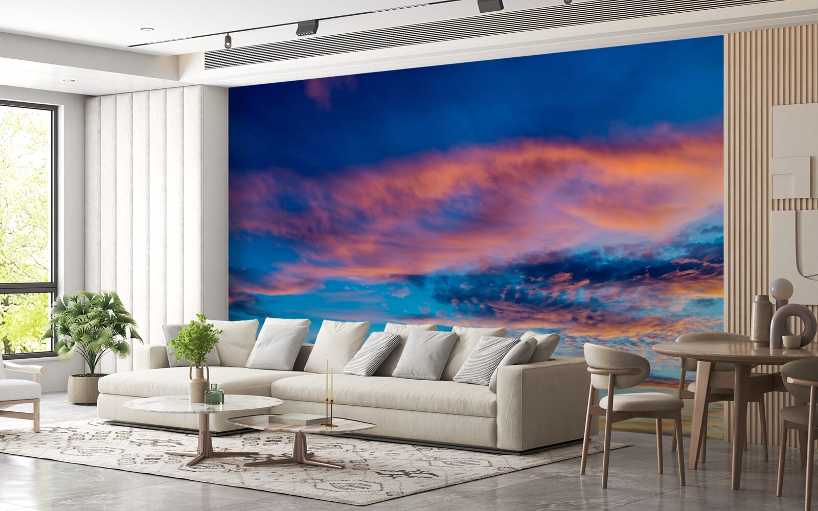 Fotobehang wolken bij zonsondergang, opgeworpen door de wind