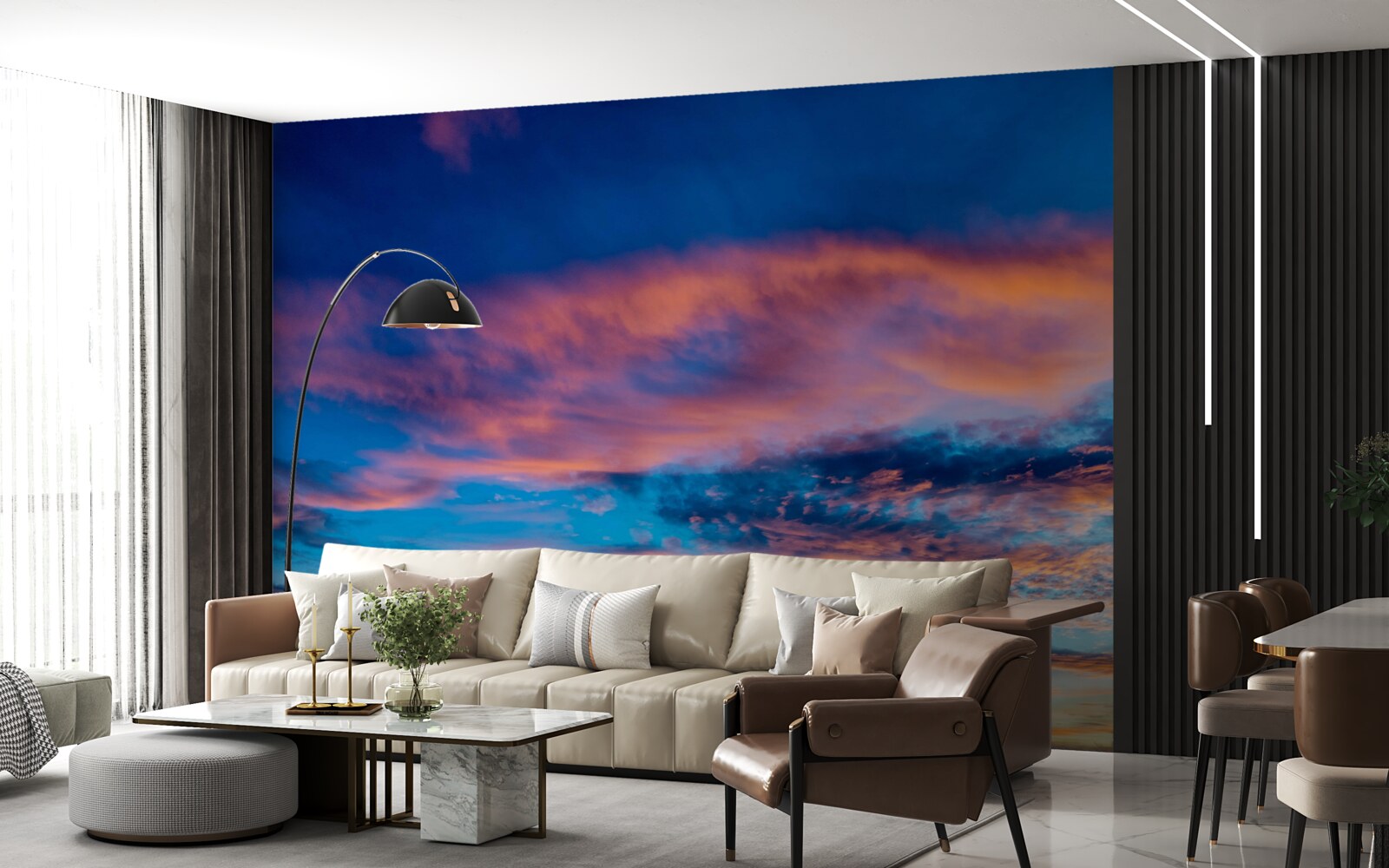 Fotobehang wolken bij zonsondergang, opgeworpen door de wind