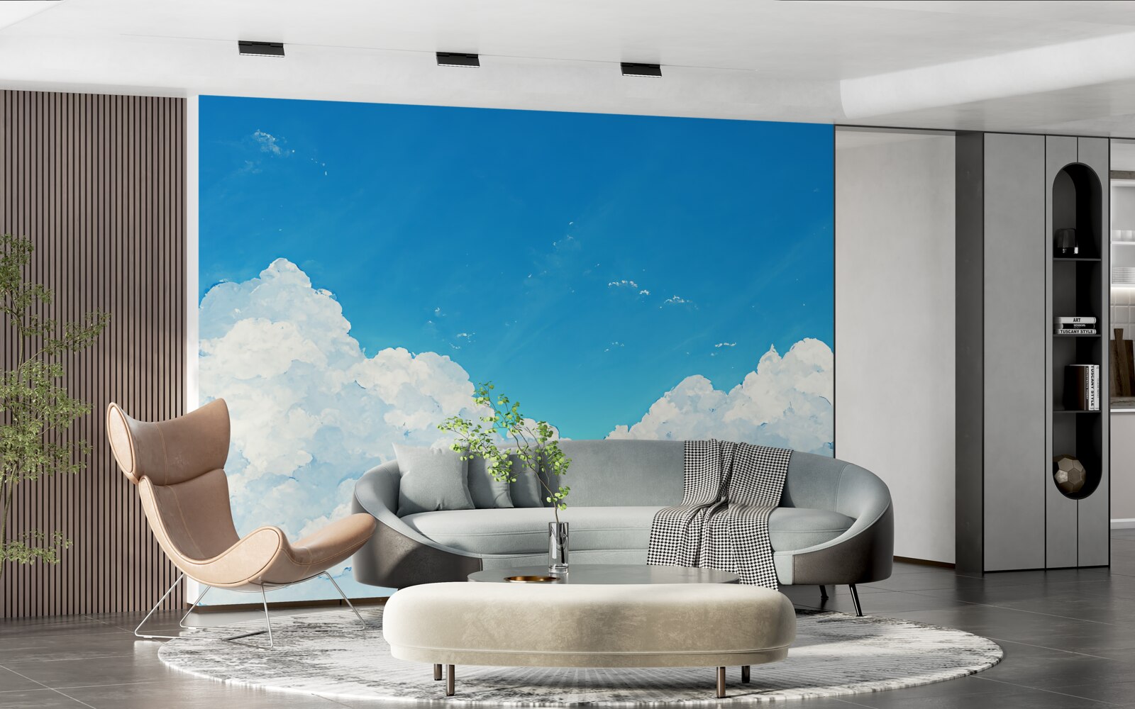 Fotobehang blauwe luchten en sneeuwwitte wolken