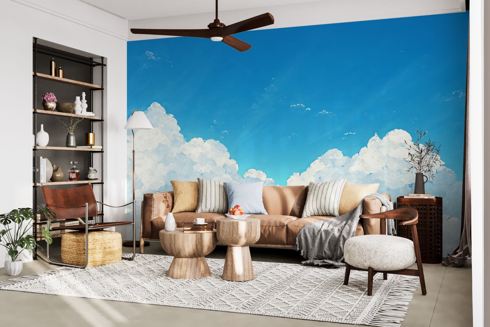 Fotobehang blauwe luchten en sneeuwwitte wolken