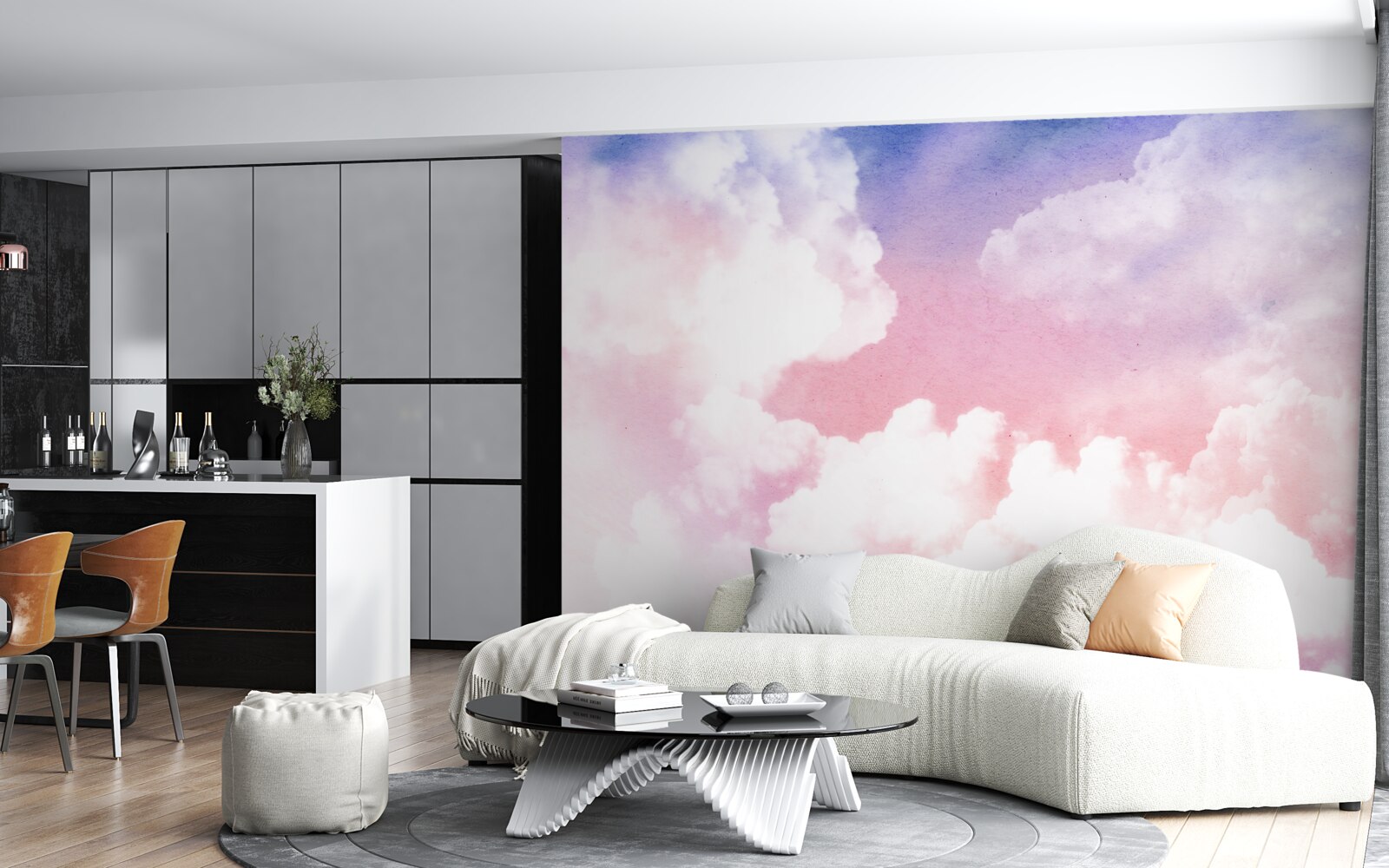 Fotobehang roze zonsondergang wolken