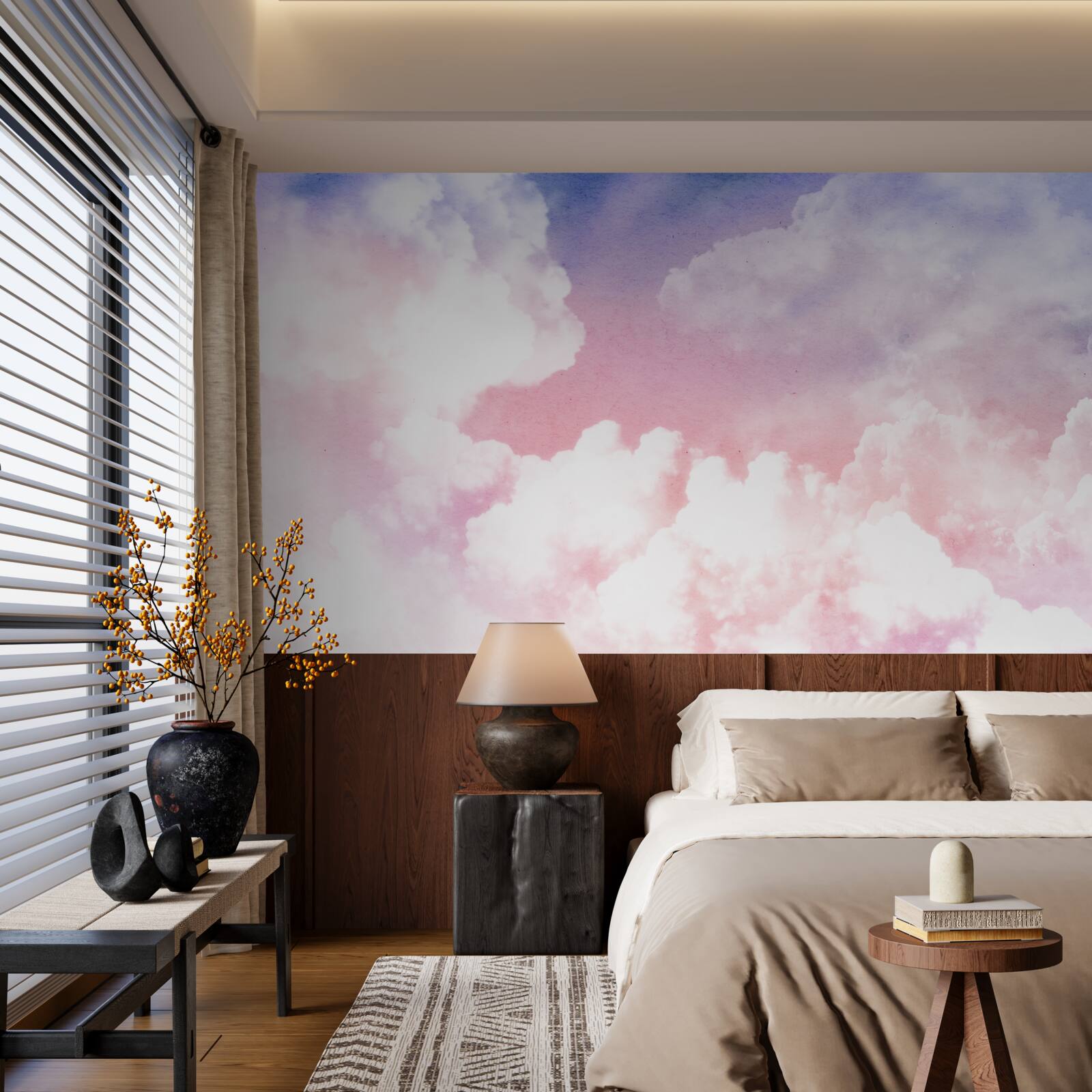 Fotobehang roze zonsondergang wolken