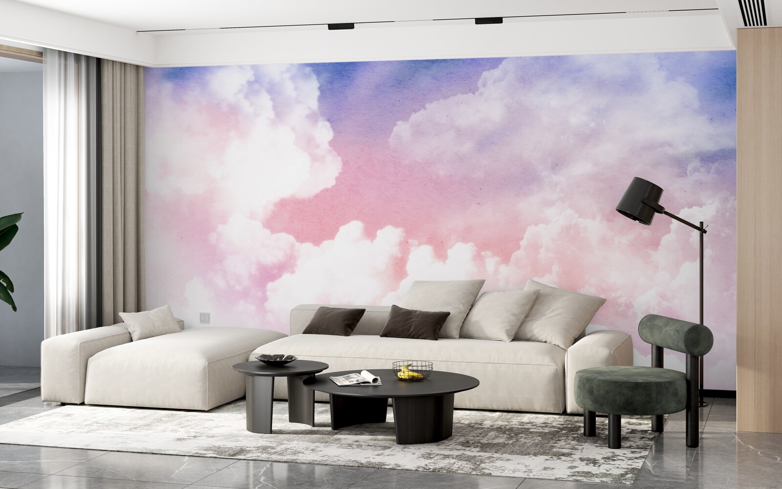 Fotobehang roze zonsondergang wolken