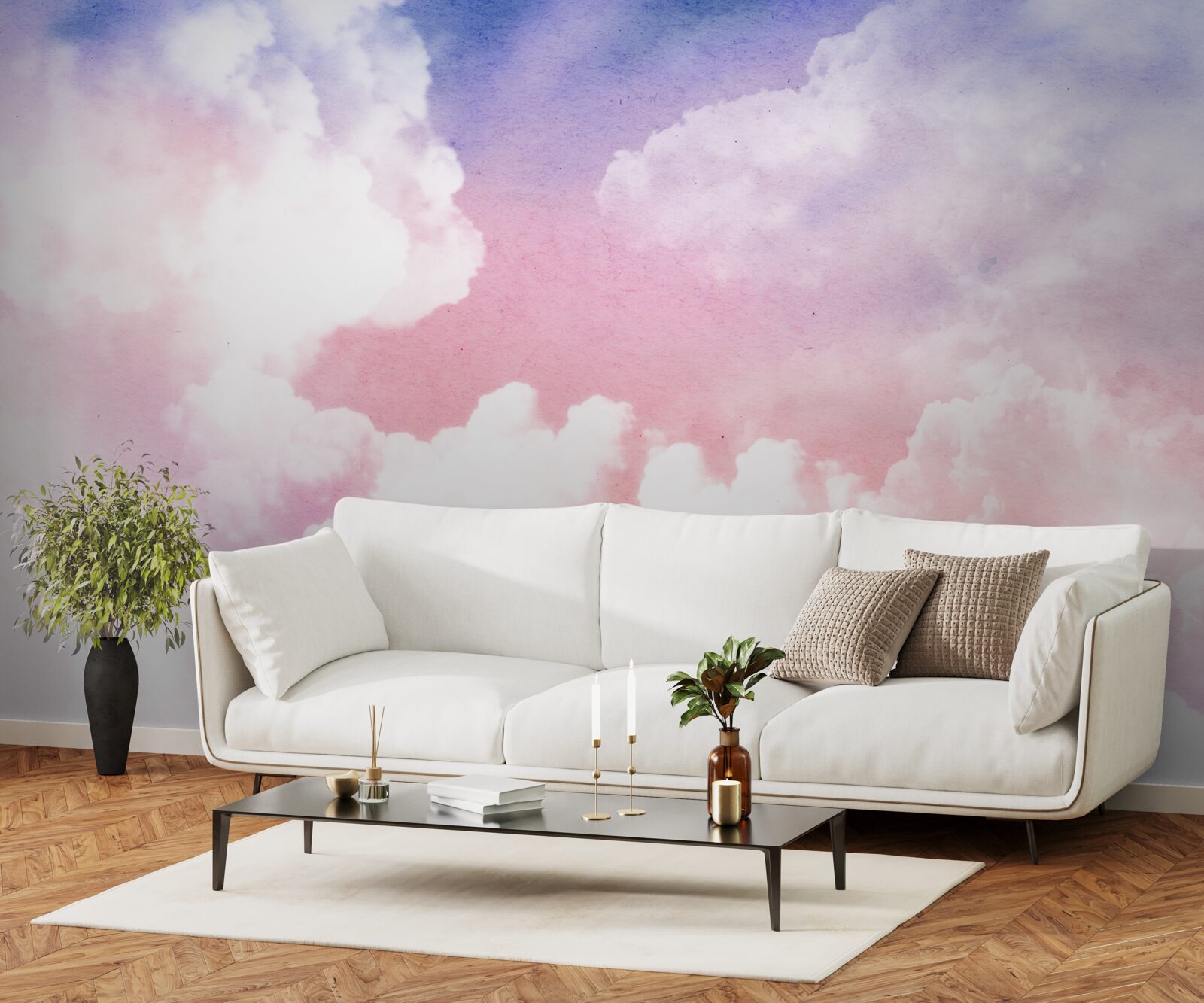 Fotobehang roze zonsondergang wolken