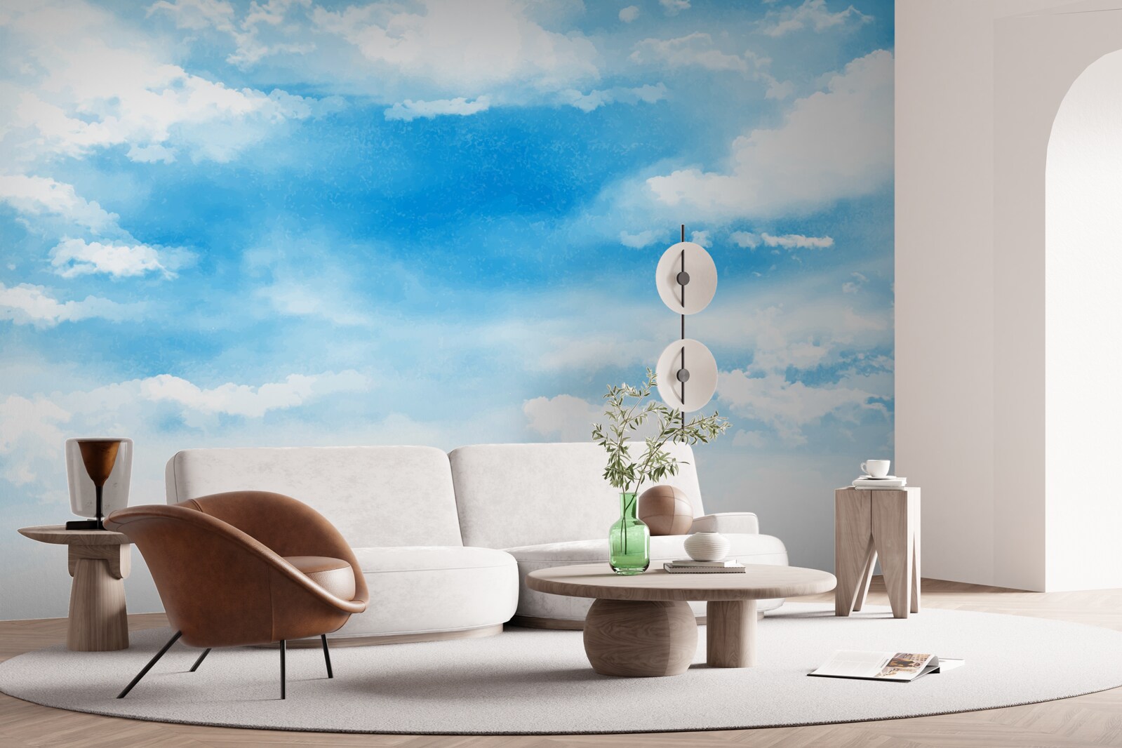 Fotobehang de blauwe lucht is versierd met witte wolken