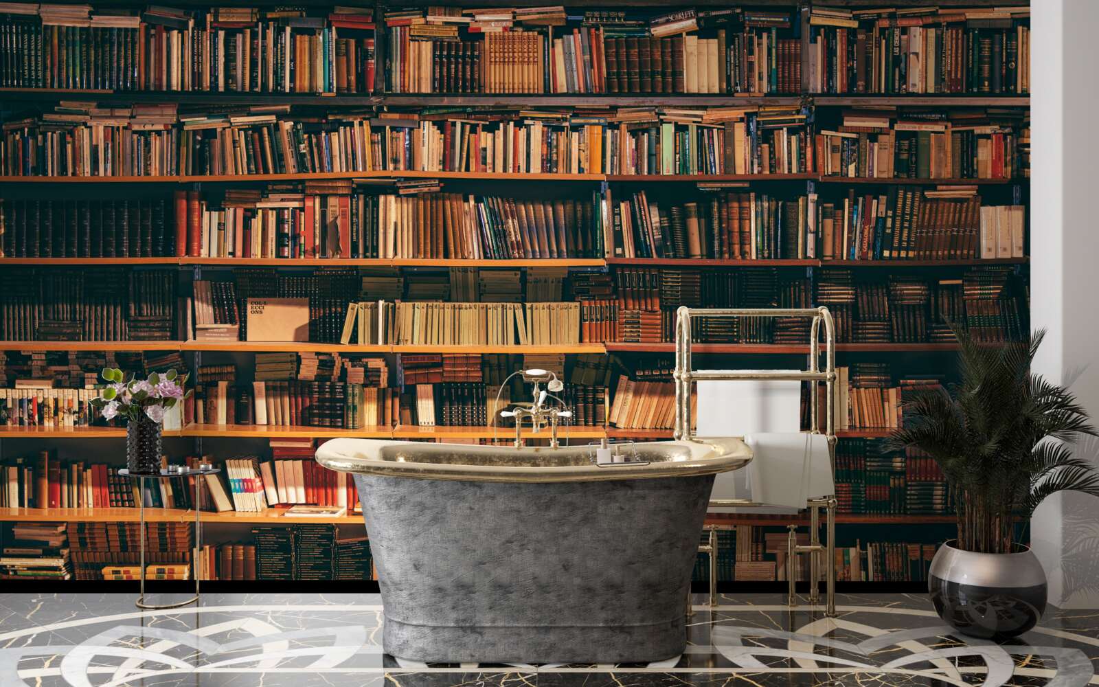 Fotobehang oud huis van boeken