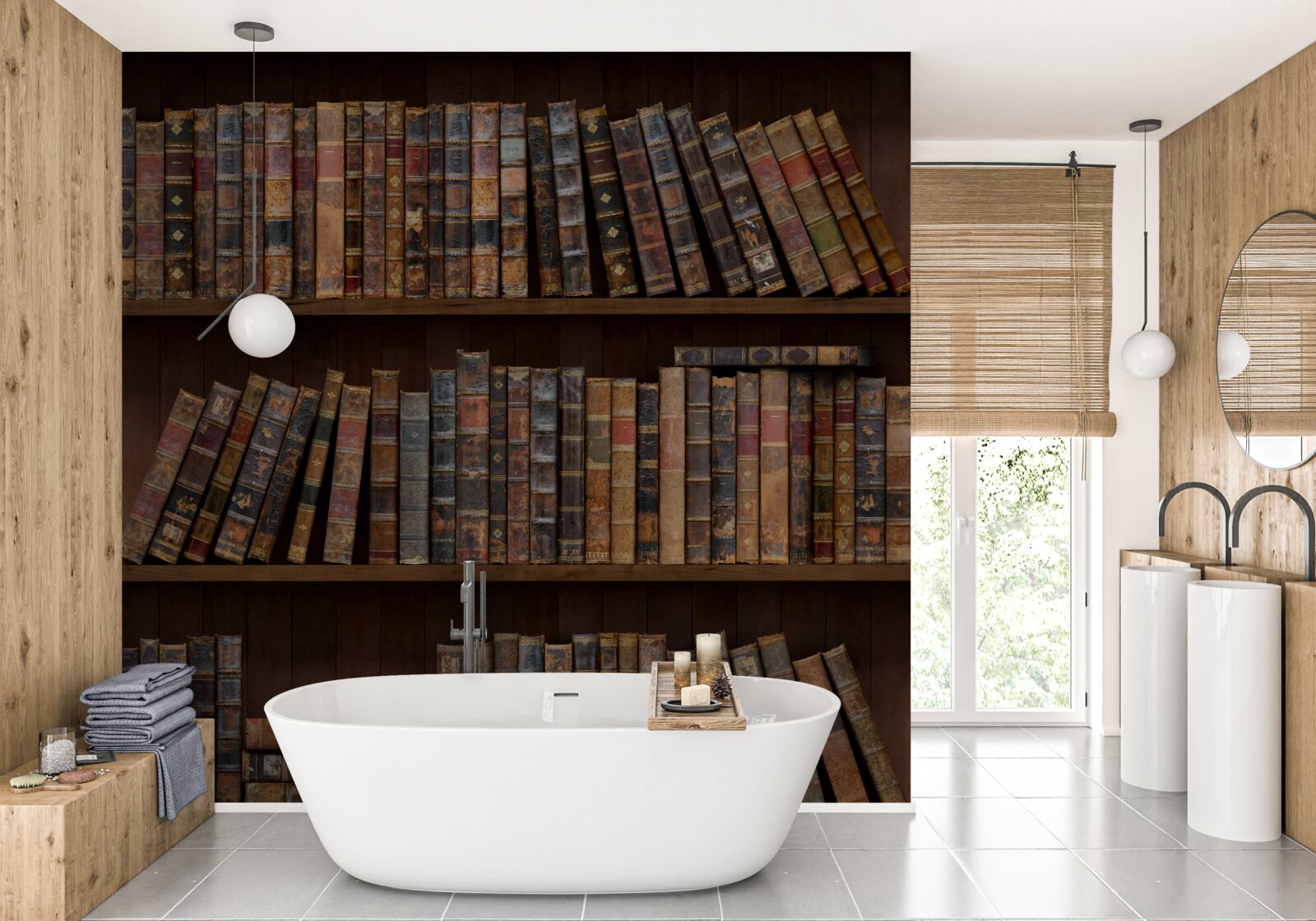 Fotobehang antieke boekdelen op kasten