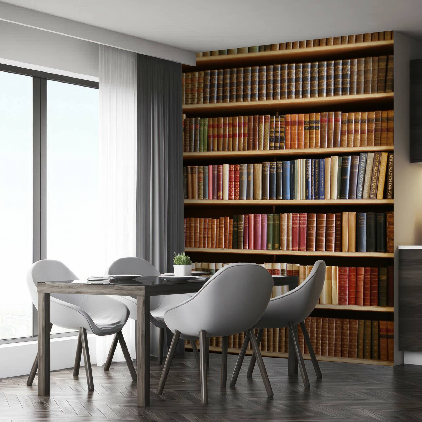 Fotobehang er staan veel boeken op de planken