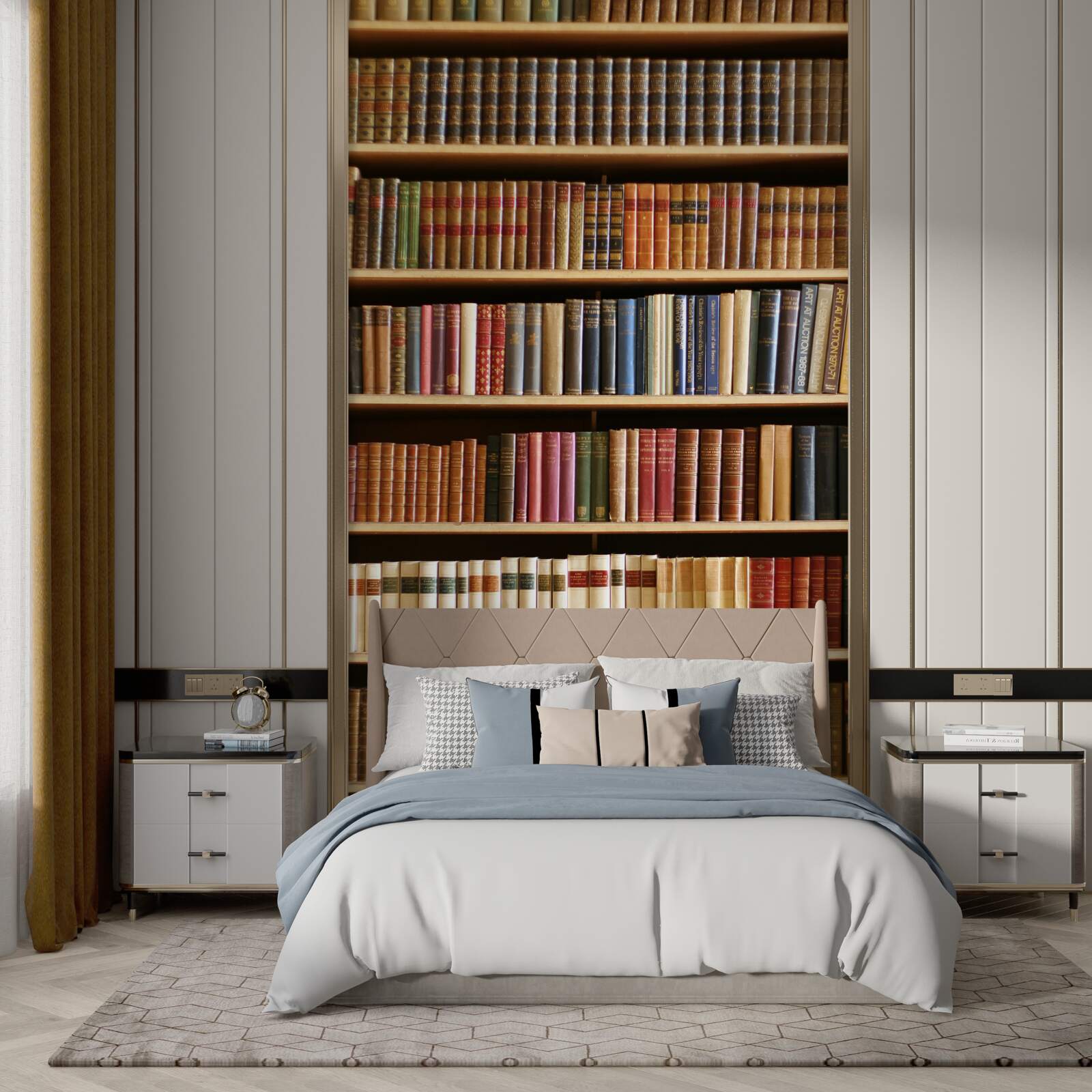 Fotobehang er staan veel boeken op de planken