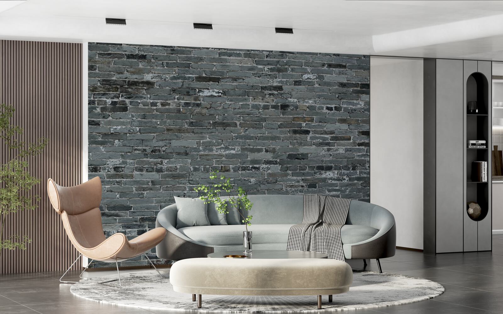 Fotobehang De bakstenen muur heeft een donkergrijze tint