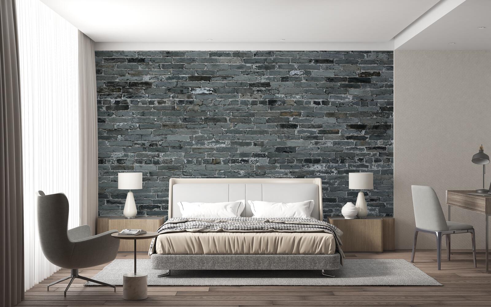 Fotobehang De bakstenen muur heeft een donkergrijze tint