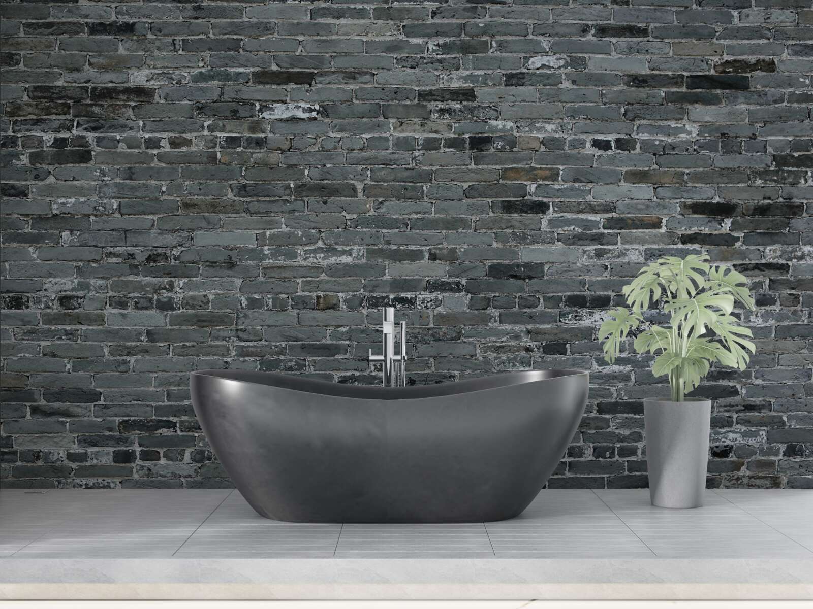 Fotobehang De bakstenen muur heeft een donkergrijze tint