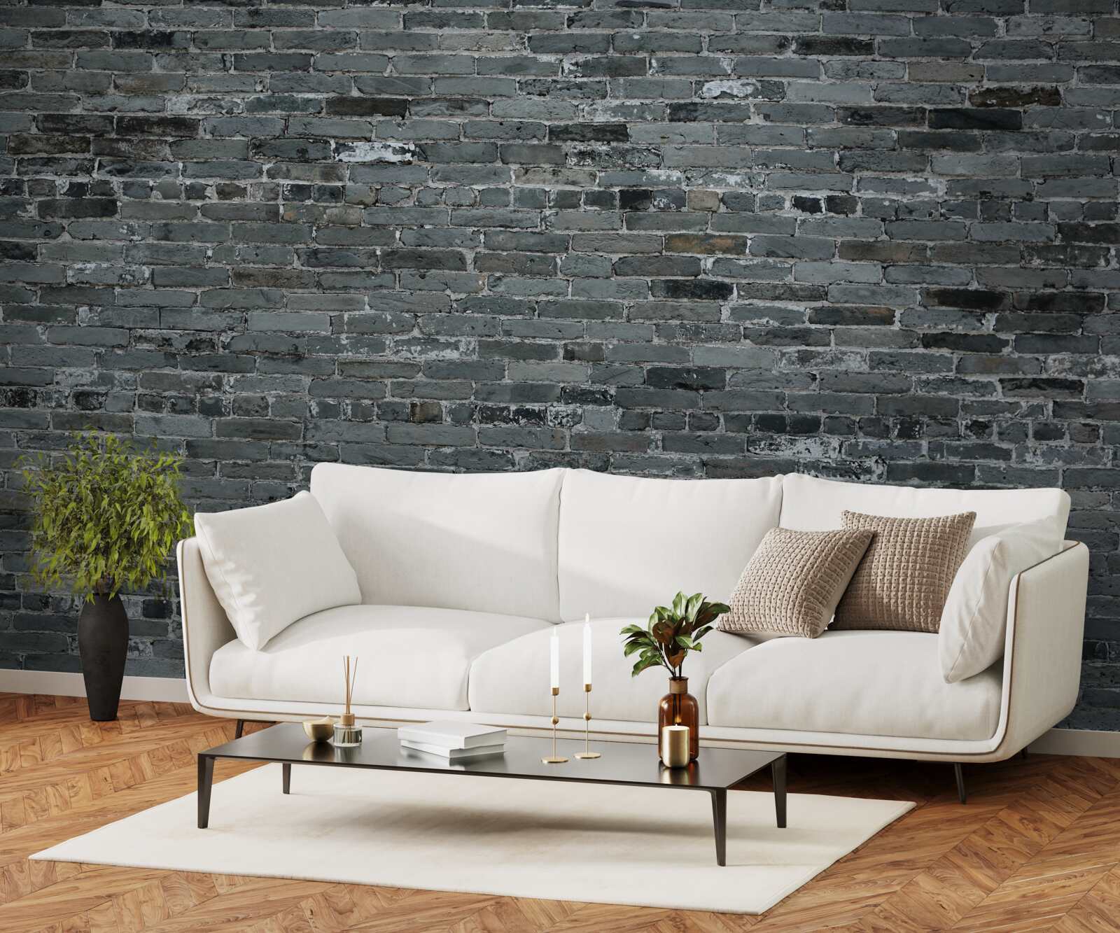 Fotobehang De bakstenen muur heeft een donkergrijze tint