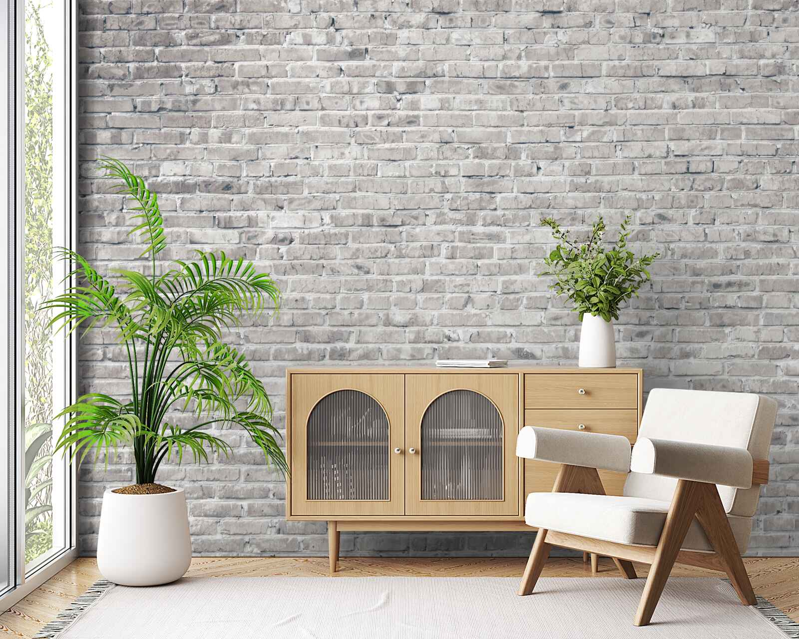 Fotobehang grijze en witte bakstenen muur