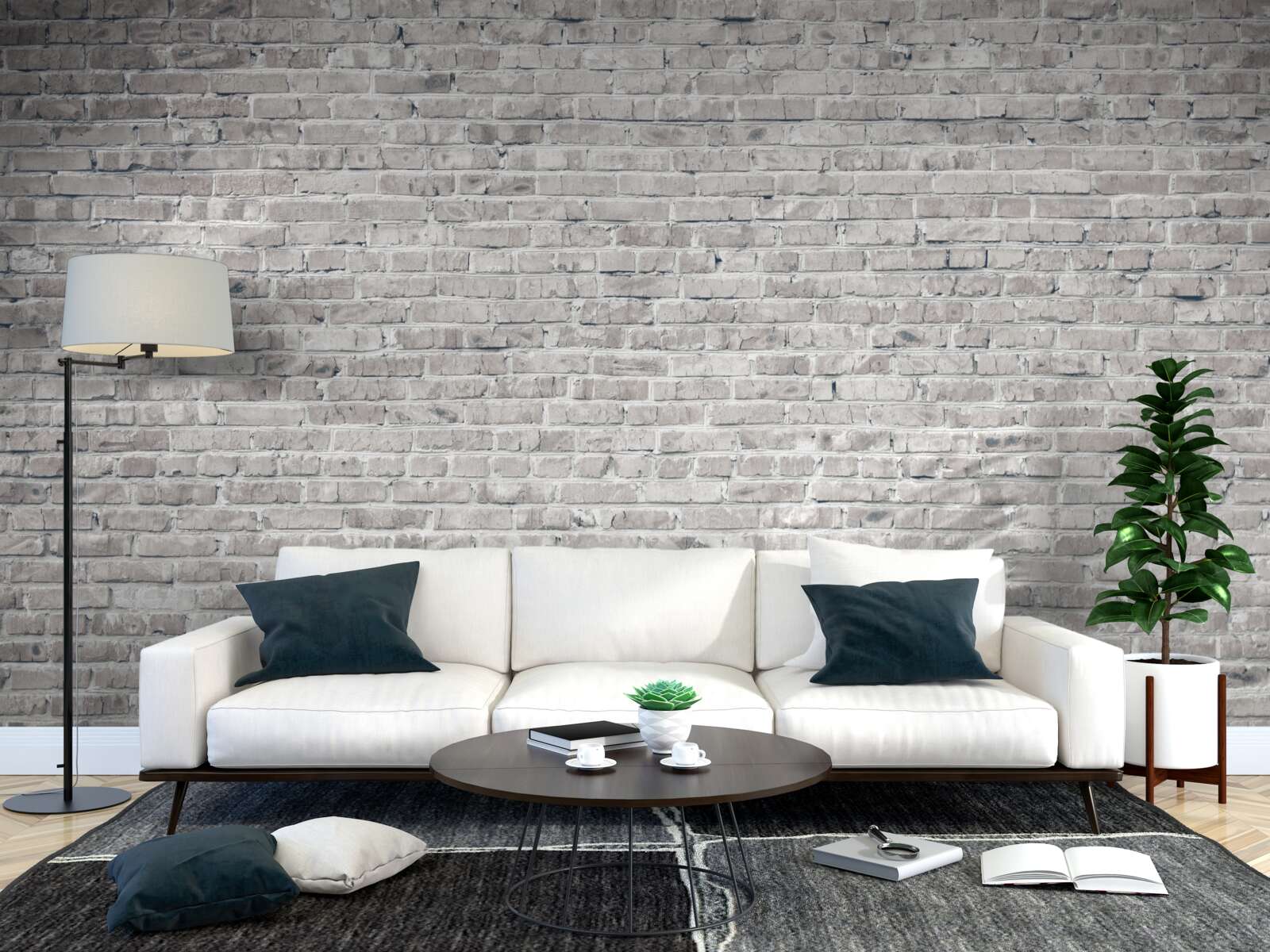 Fotobehang grijze en witte bakstenen muur