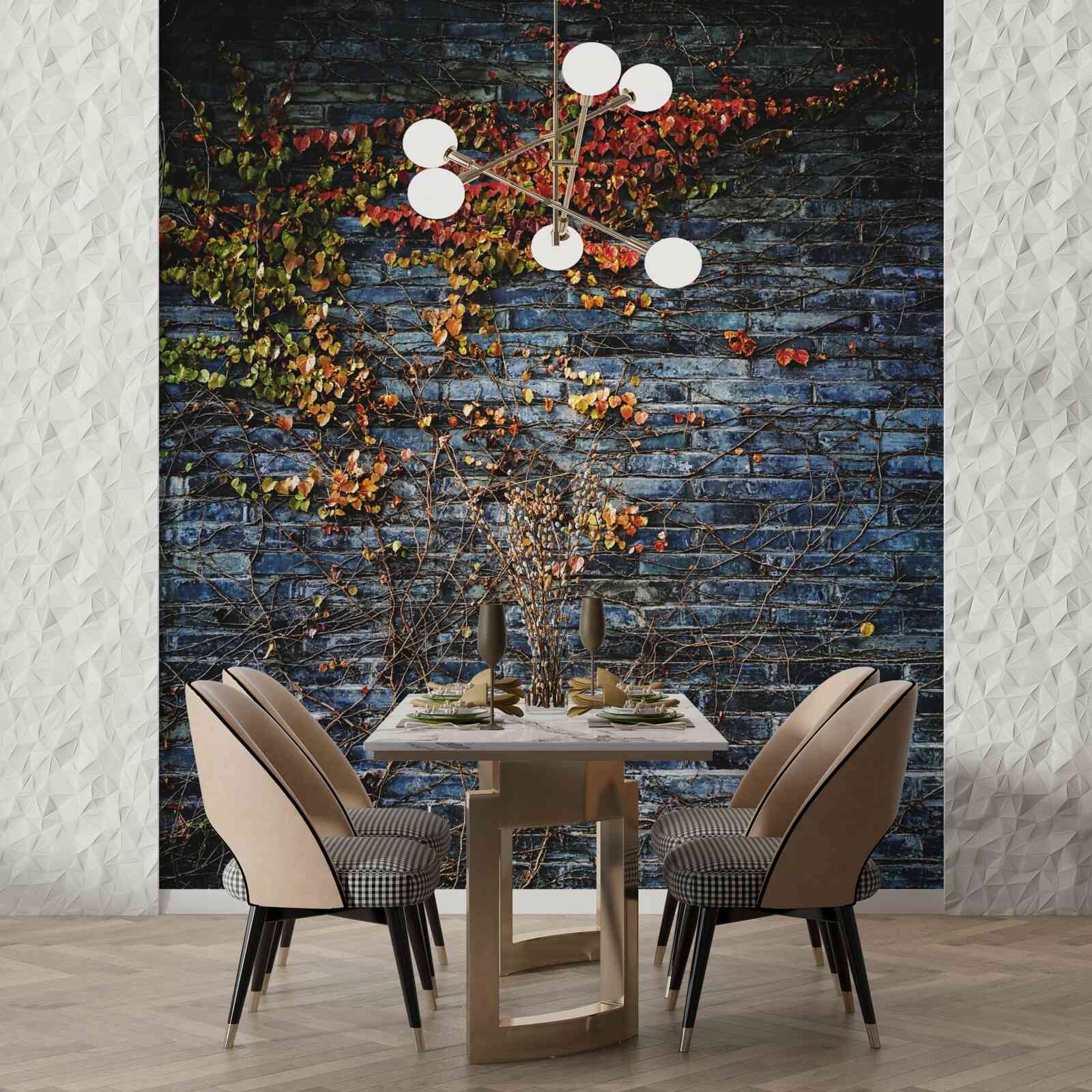 Fotobehang klimop die van een bakstenen muur afdaalt